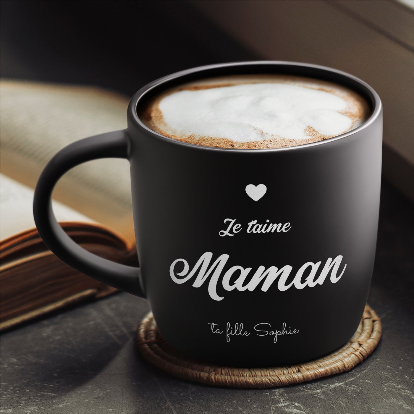 Taza de cerámica Murrano con grabado láser - 'Te amo, Mamá' para el Día de las Madres