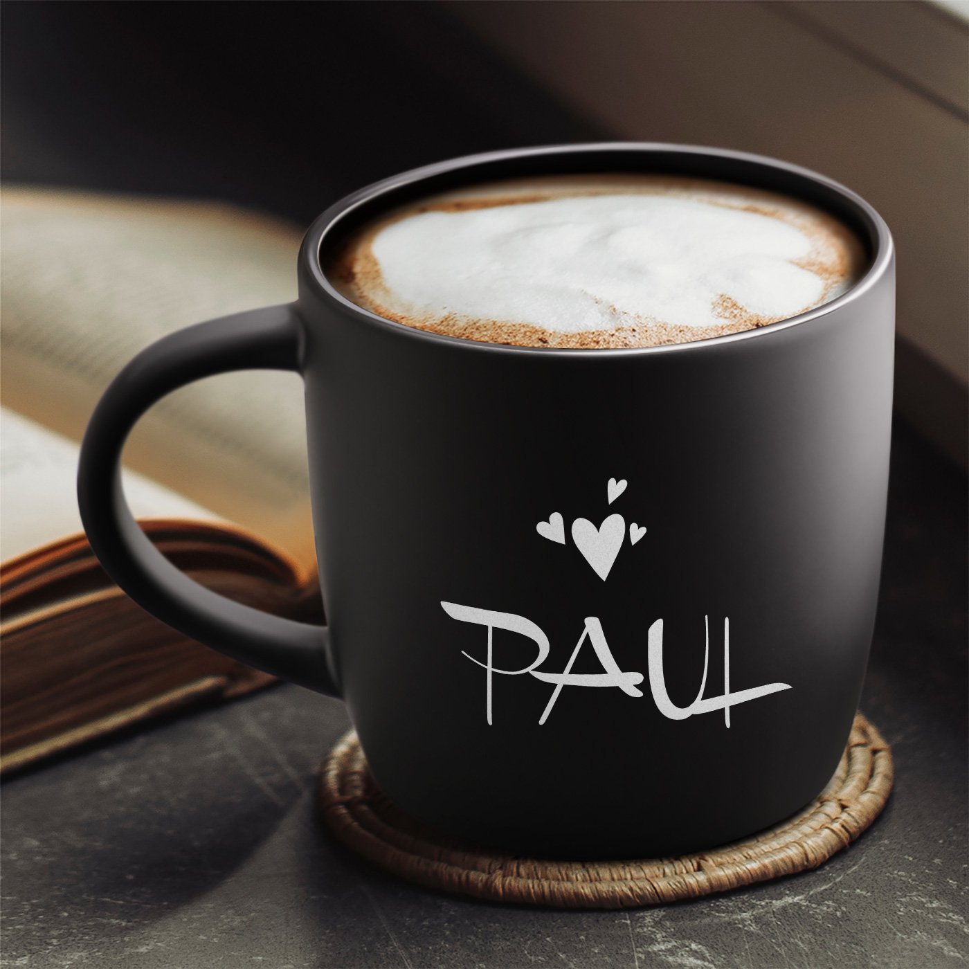 Mug de cerámica negra Murrano con grabado para él, regalo del Día de San Valentín