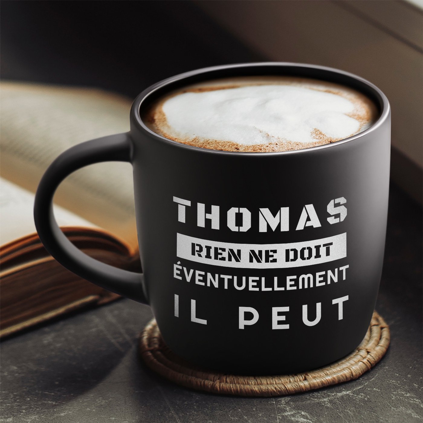 Taza de cerámica negra grabada Murrano para él - Regalo de aniversario