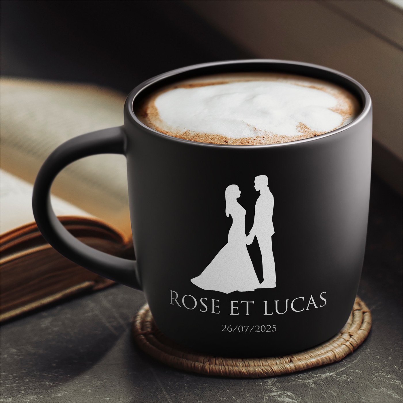 Taza de cerámica Murrano con grabado láser para pareja - Regalo de boda ella y él