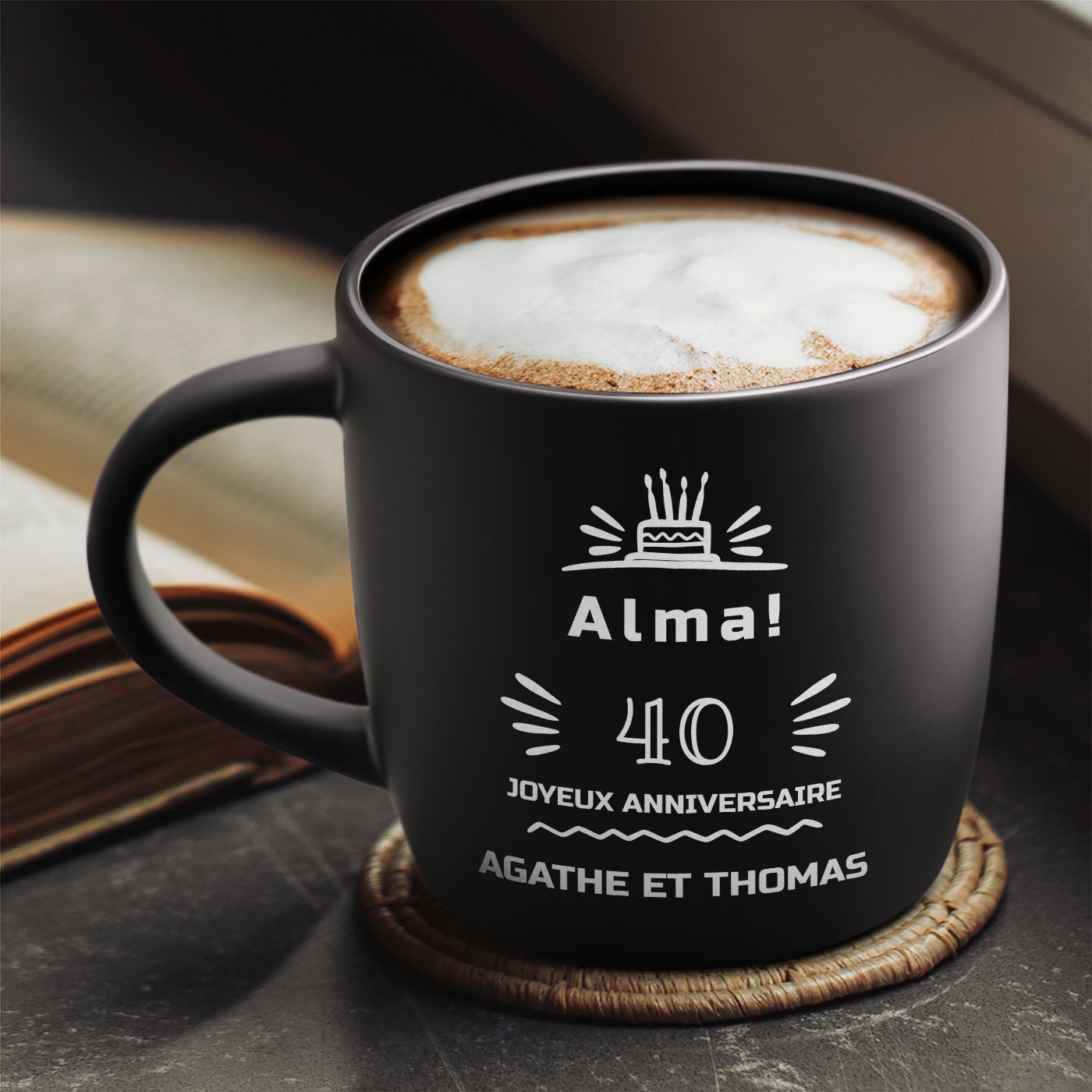 Taza de cerámica Murrano grabada para mujer prometida 40 años