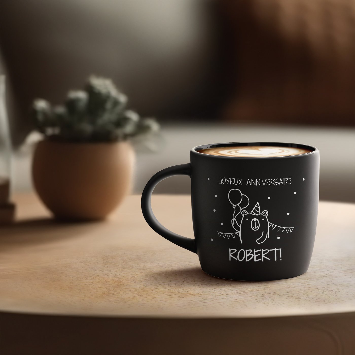 Taza de cerámica negra grabada de Murrano para hombres - Cumpleaños