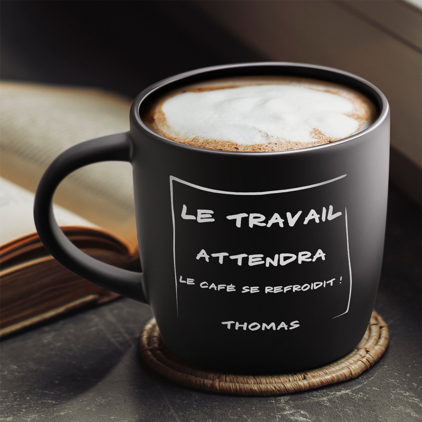 Murrano Black Ceramic Mug with Engraving for Coffee Lover Birthday