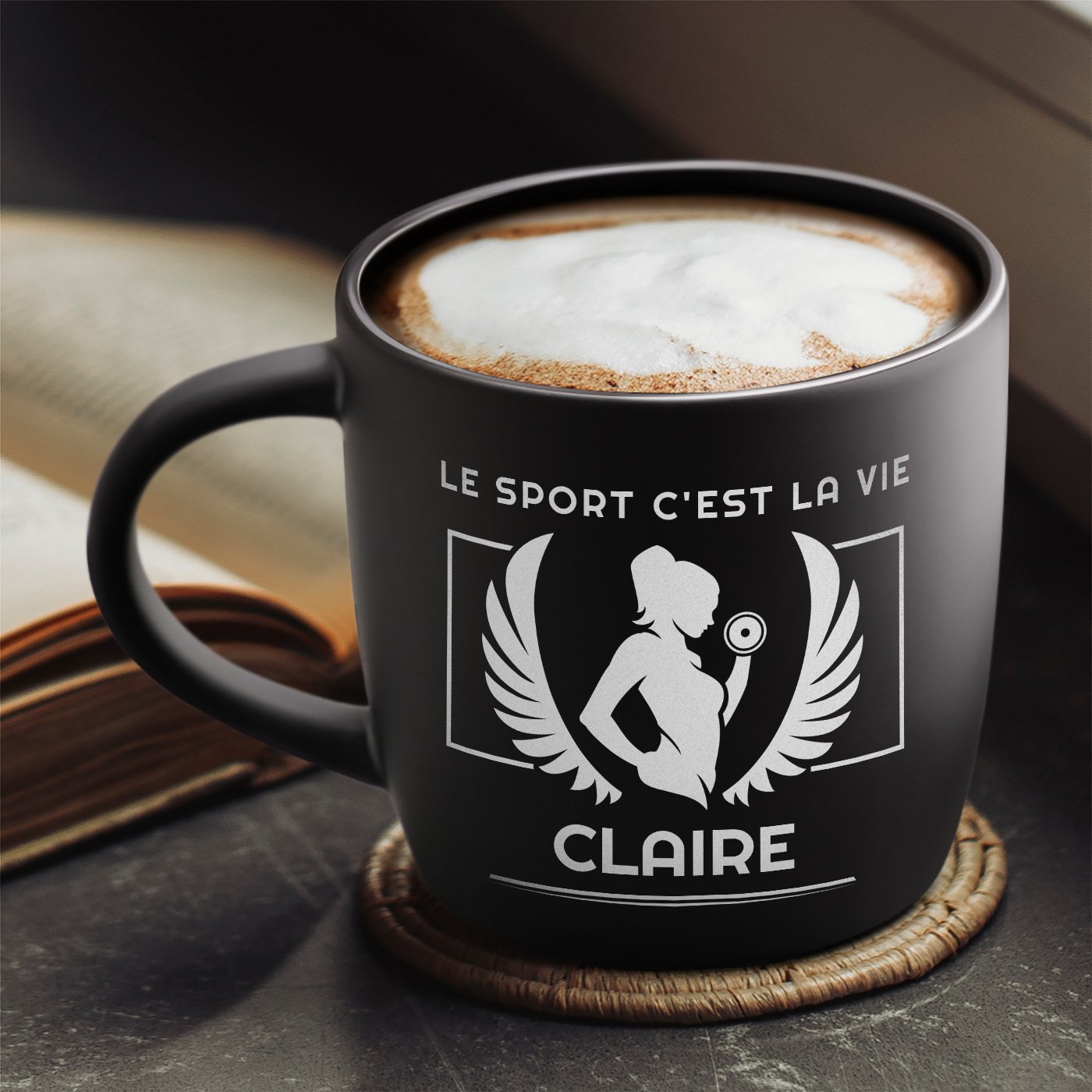 Mug de cerámica Murrano con grabado para mujeres fanáticas del deporte