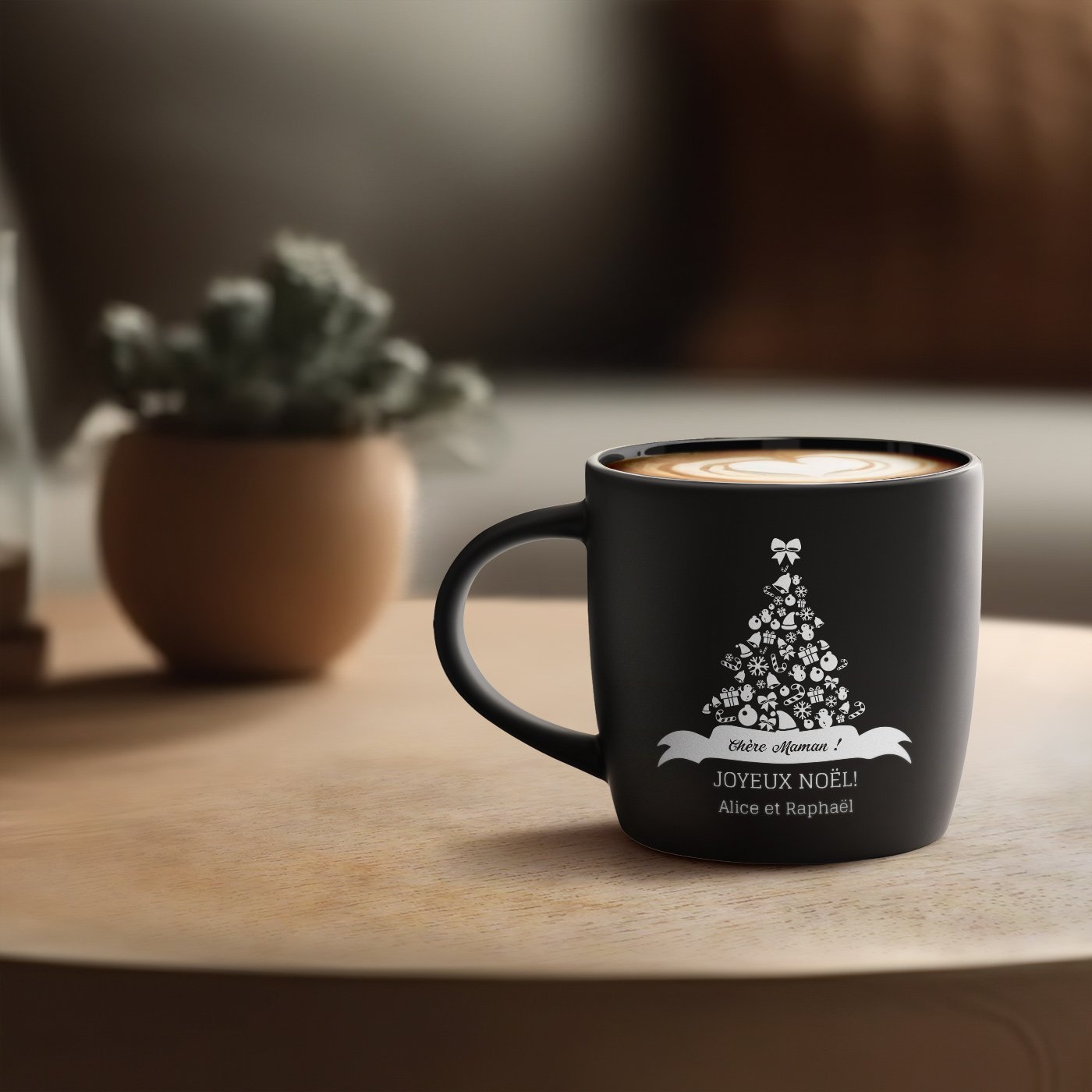 Taza de cerámica negra con Grabado para Mamá Árbol de Navidad Murrano