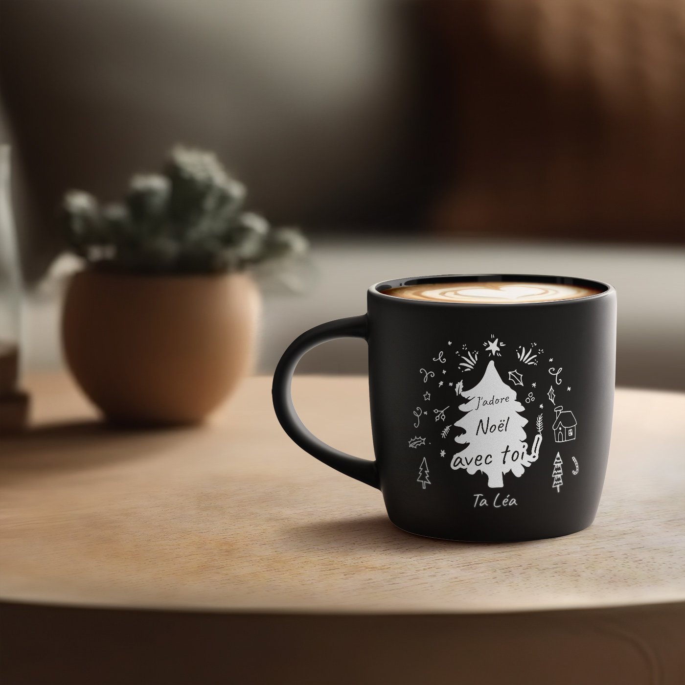 Tasse en céramique noire Murrano gravée pour lui, amoureux, ami, Noël