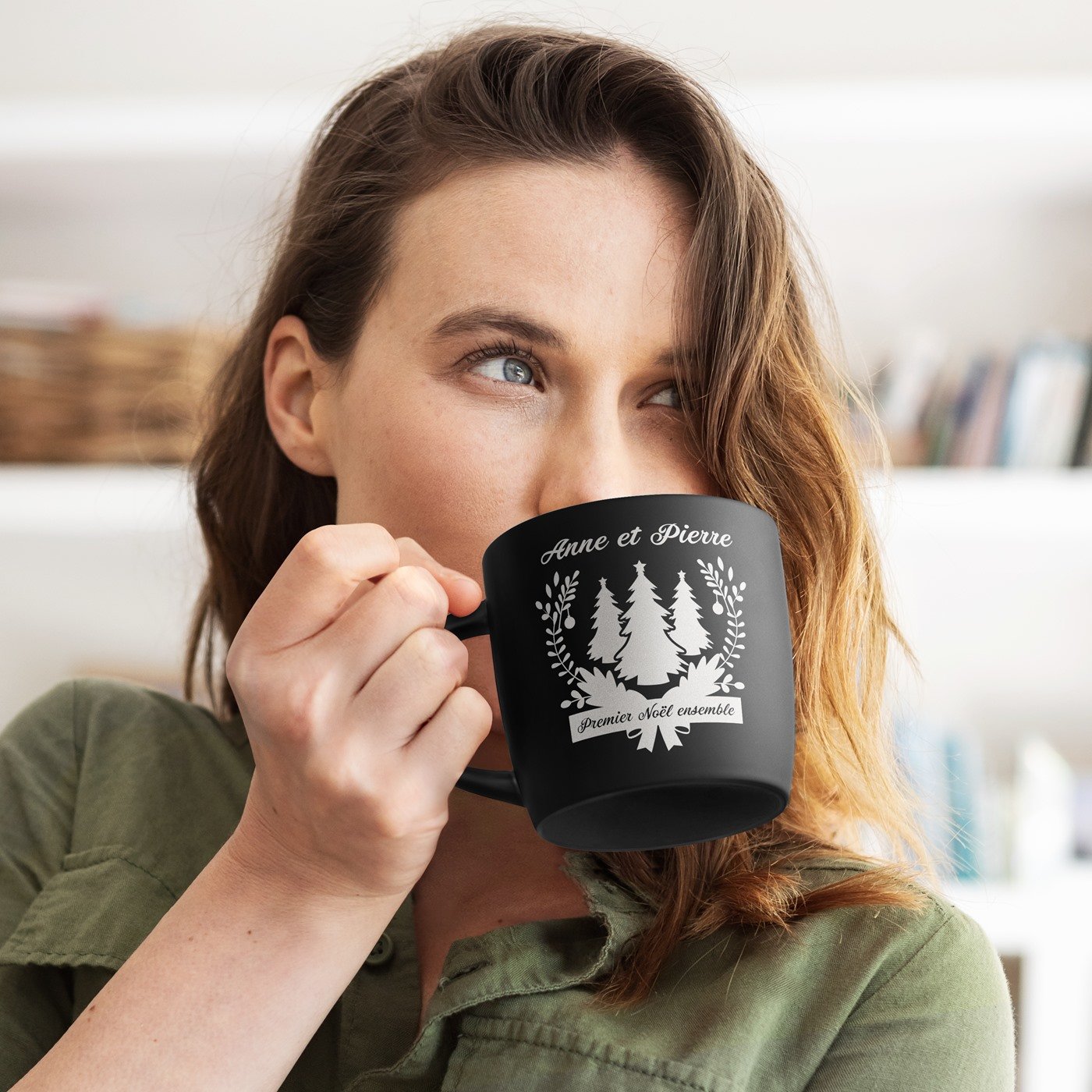 Murrano Black Ceramic Mug with Laser Engraving for Couple's First Christmas
