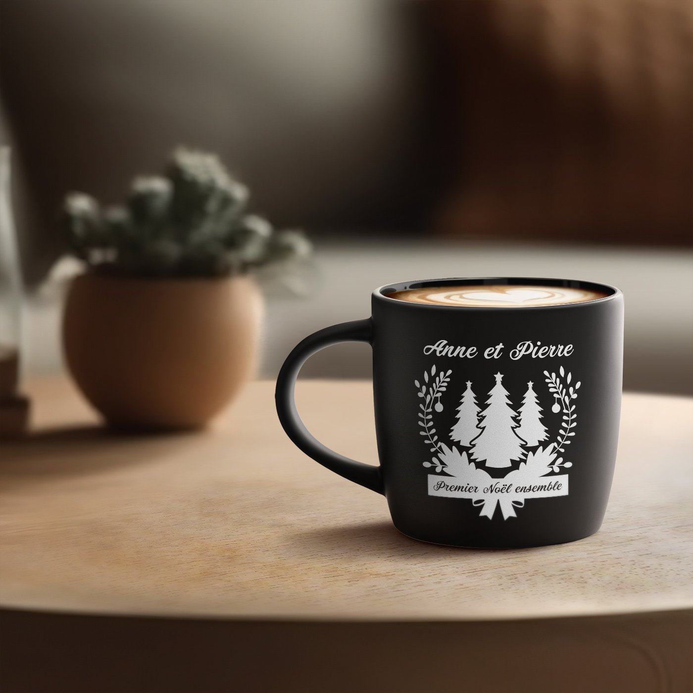 Murrano Black Ceramic Mug with Laser Engraving for Couple's First Christmas