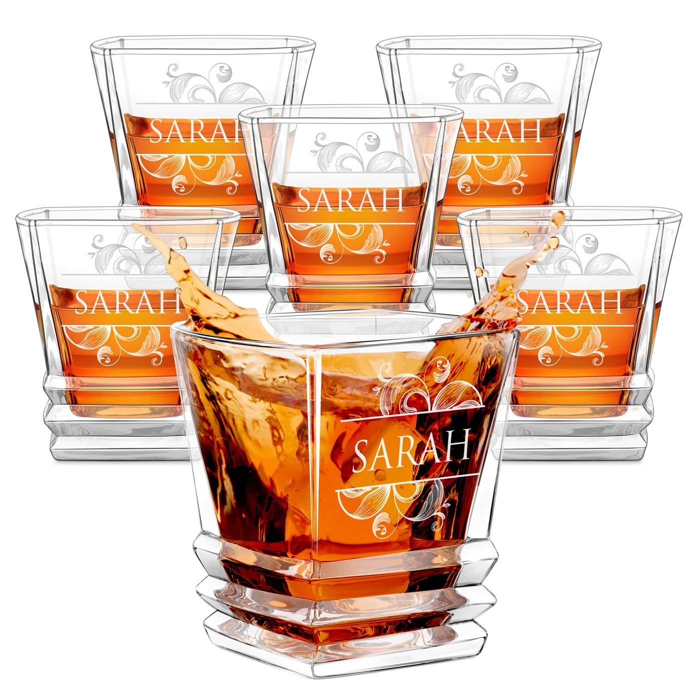 Juego de vasos de whisky geométricos Murrano para mujer con grabado personalizado