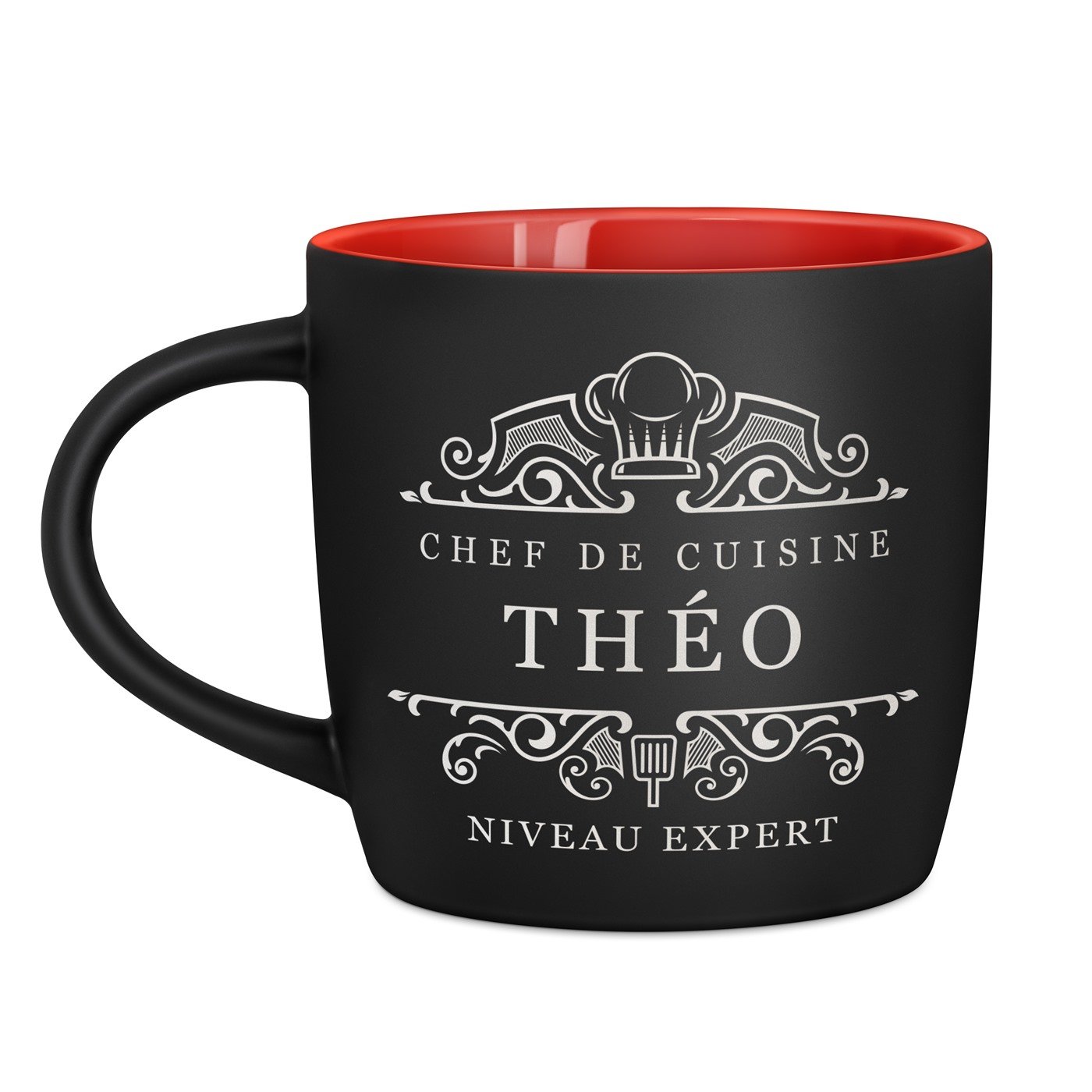 Taza de cerámica negra y roja personalizada para el cumpleaños del gerente