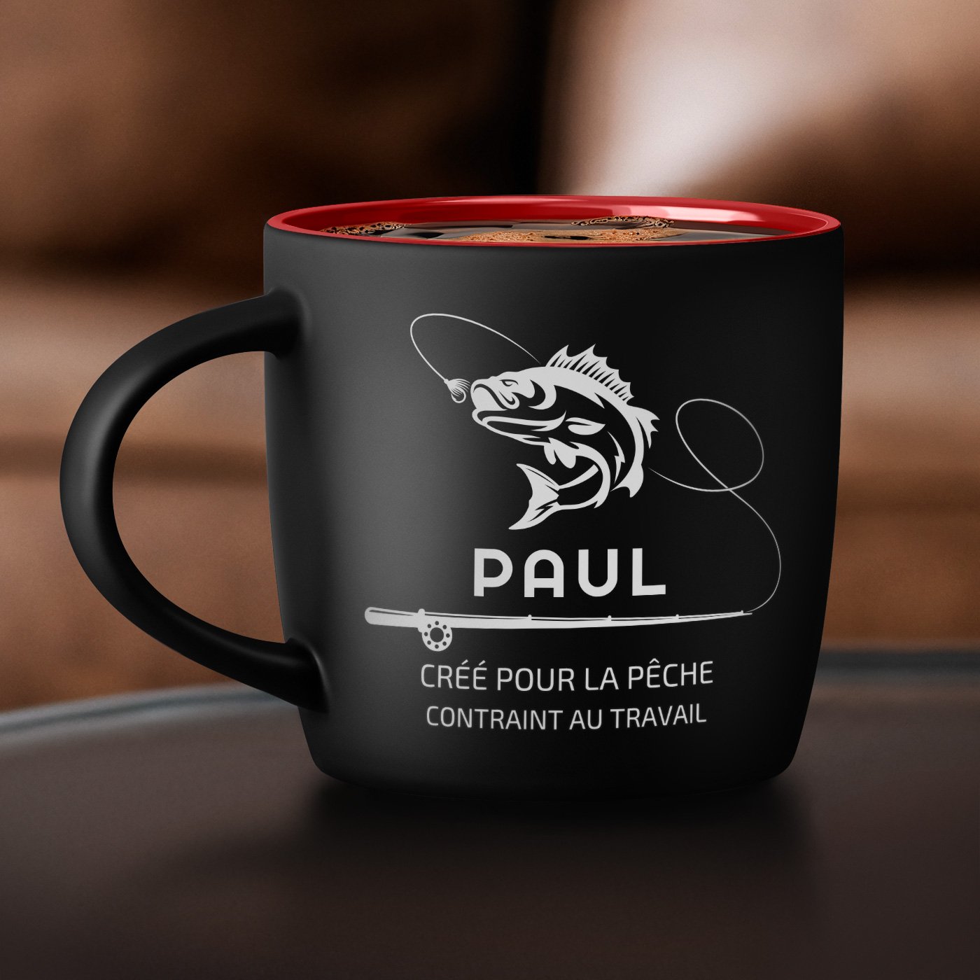 Taza de cerámica Murrano personalizada con grabado para entusiastas de la pesca
