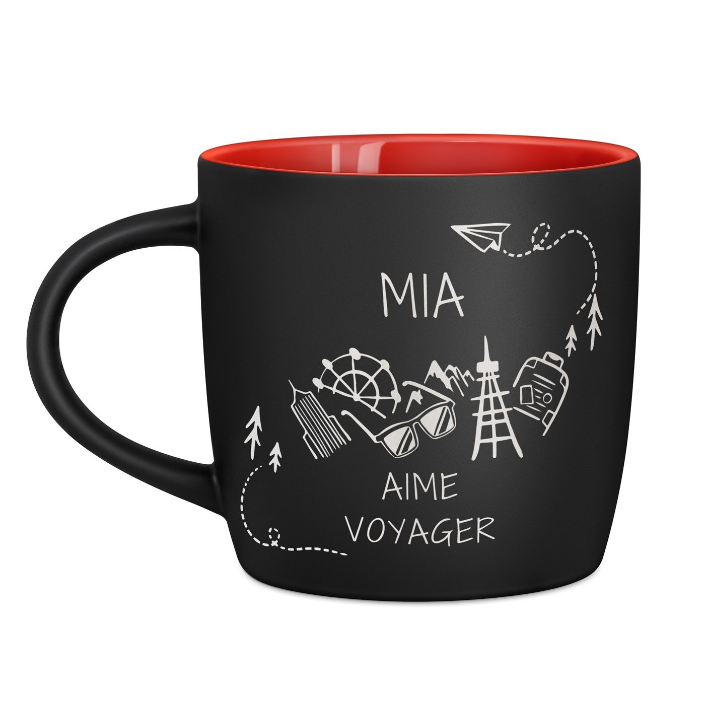 Mug de viaje de cerámica Murrano - Personalizado negro con base roja
