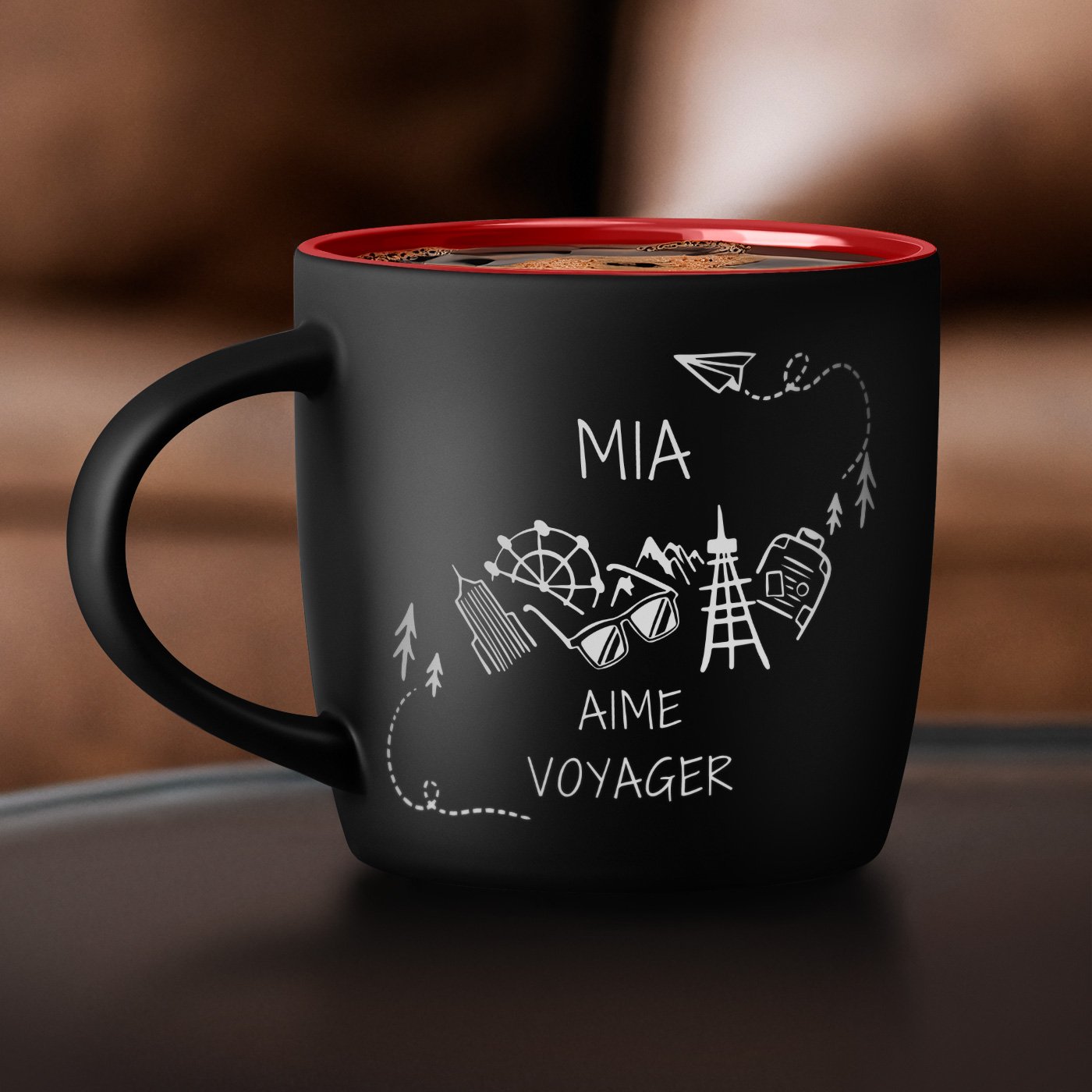 Mug de viaje de cerámica Murrano - Personalizado negro con base roja