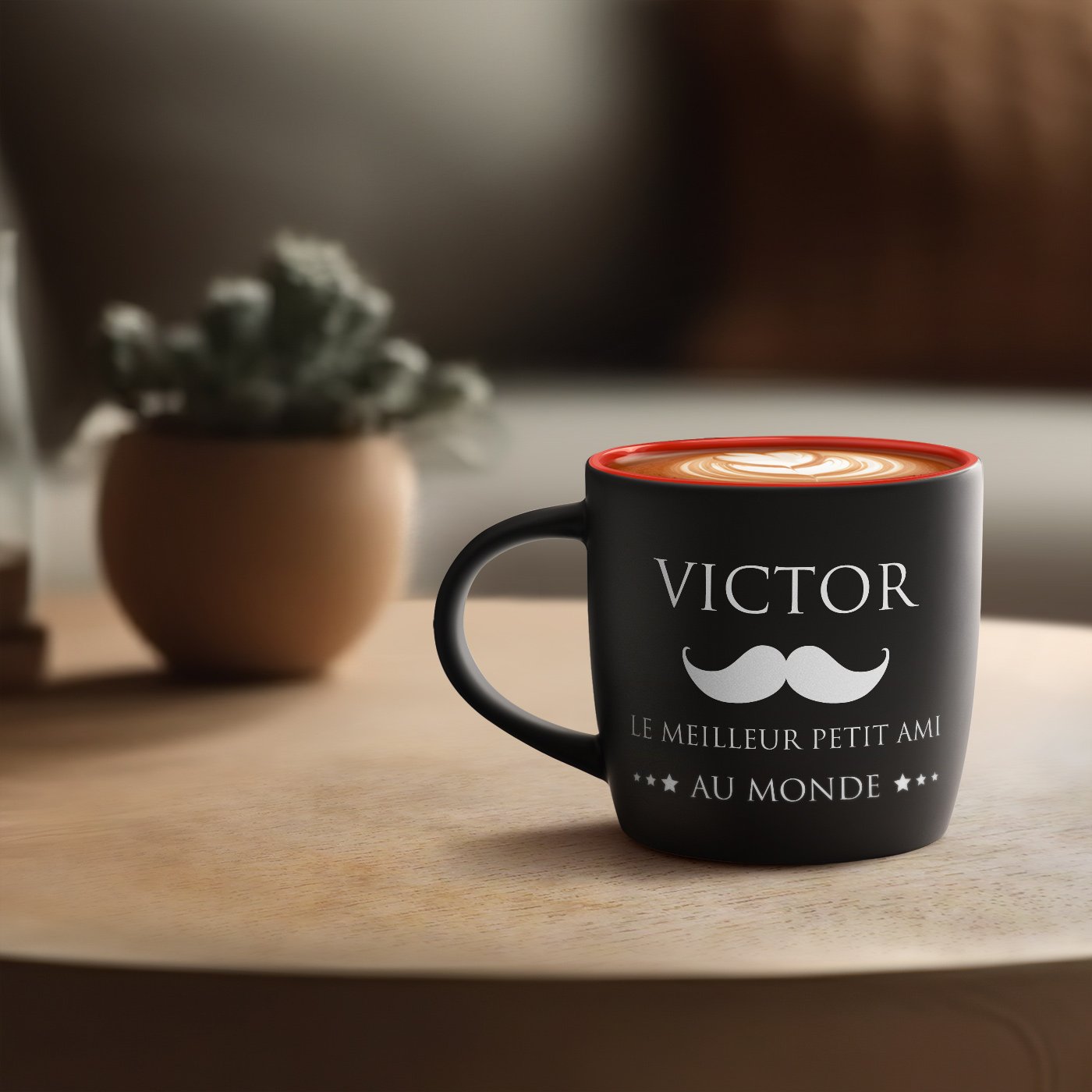 Mug de cerámica negra con interior rojo personalizado - Mejor amigo del mundo
