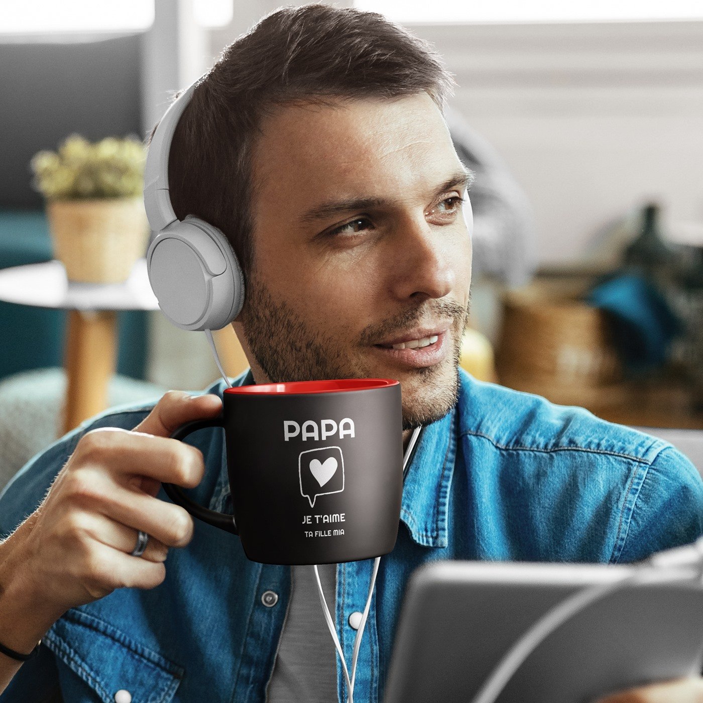 Taza de cerámica negra y roja Murrano con personalización para el Día del Padre