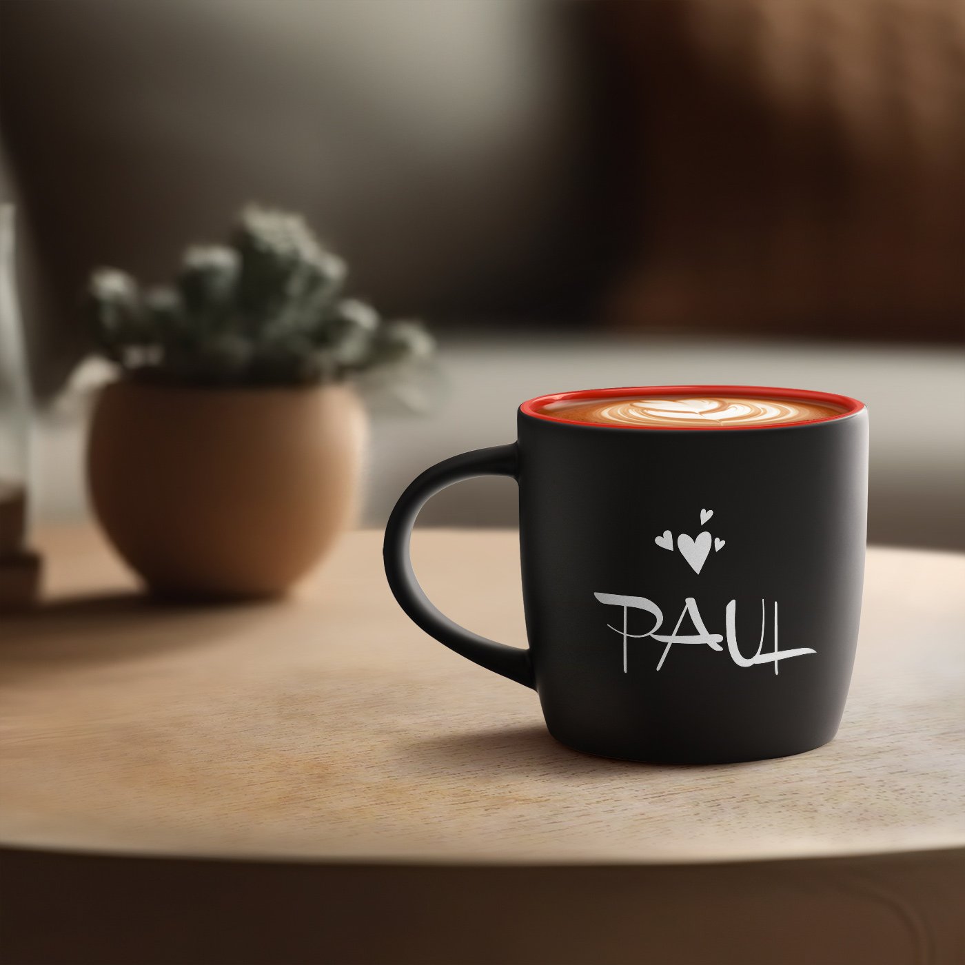 Murrano Black and Red Ceramic Cup with Personalization for Fiancé on Valentine's Day