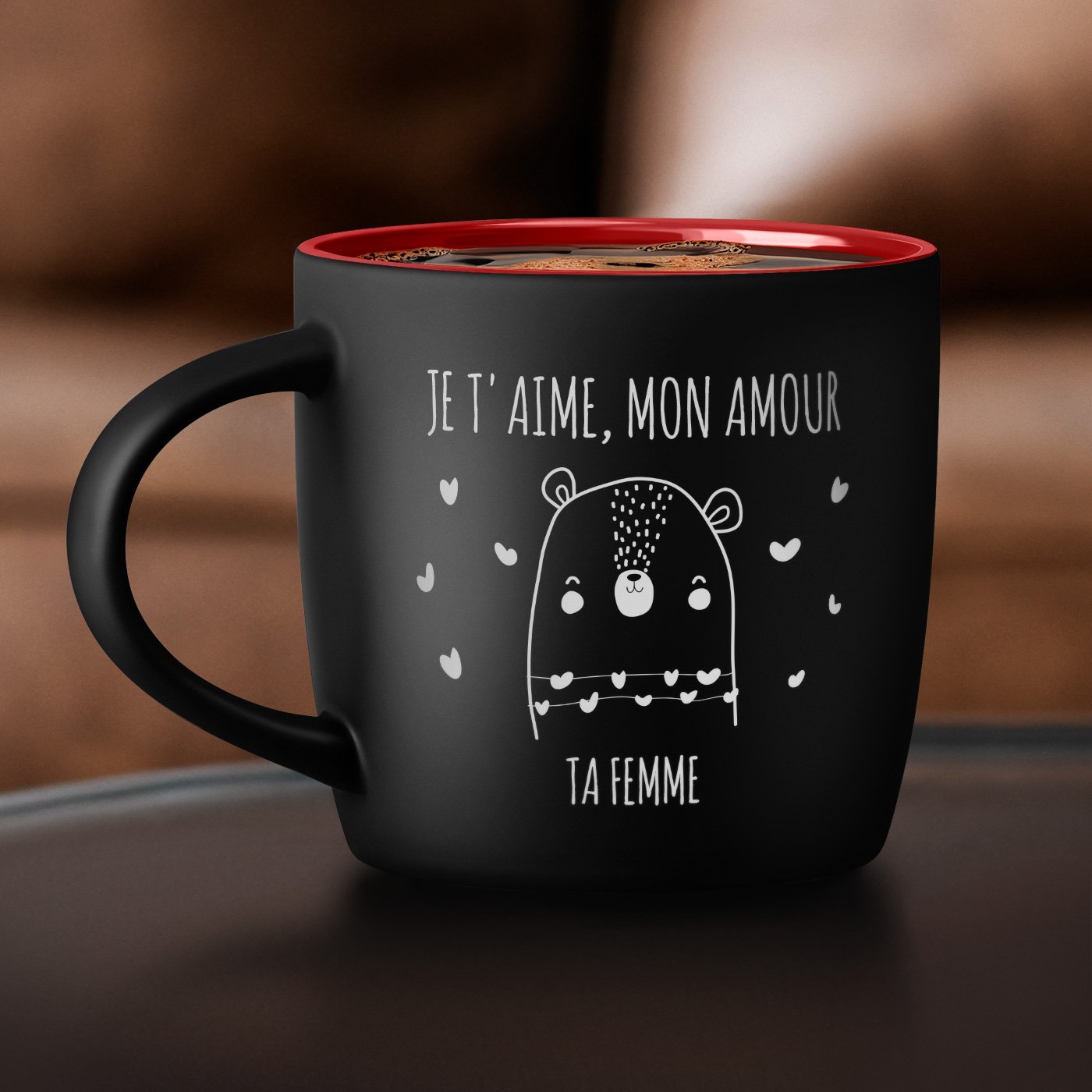 Taza de cerámica negra y roja Murrano con personalización