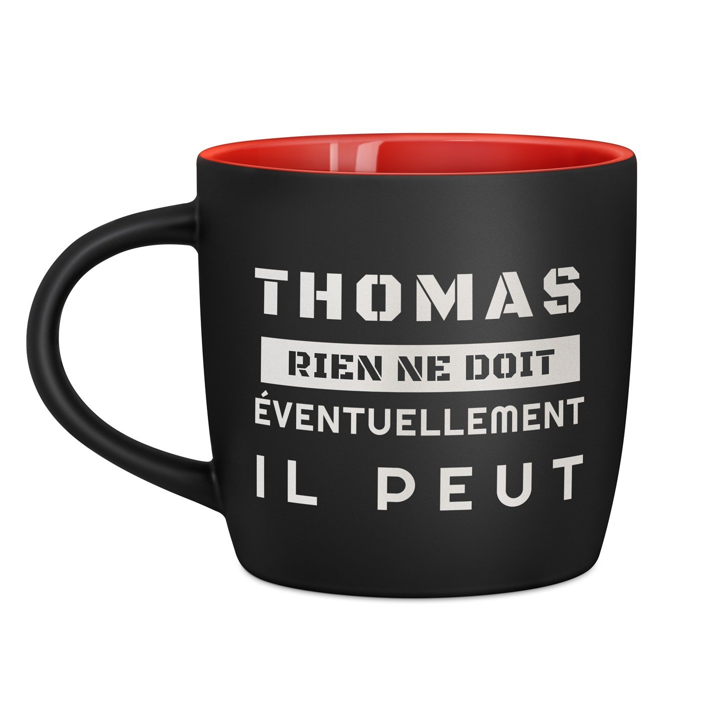 Mug de cerámica negra y roja Murrano con personalización para el retiro de un ingeniero