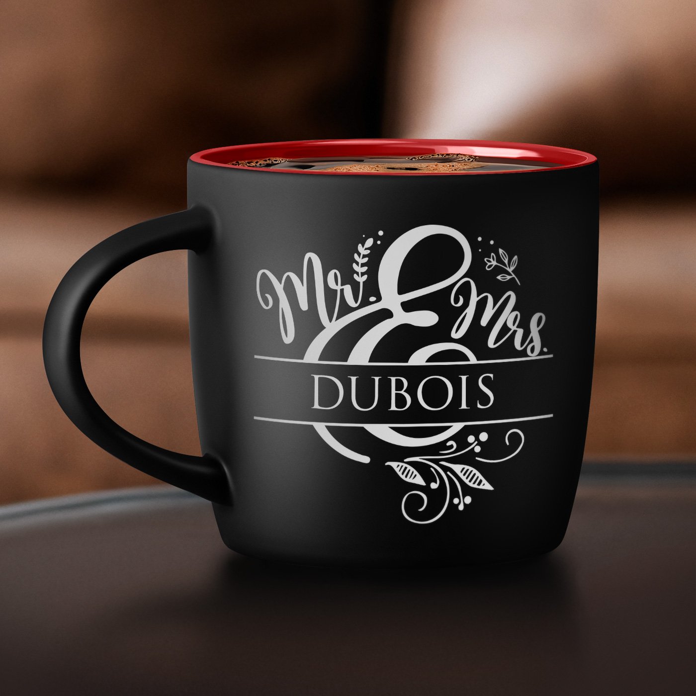 Taza de cerámica negra y roja Murrano con personalización para parejas, bodas, aniversarios o mudanza