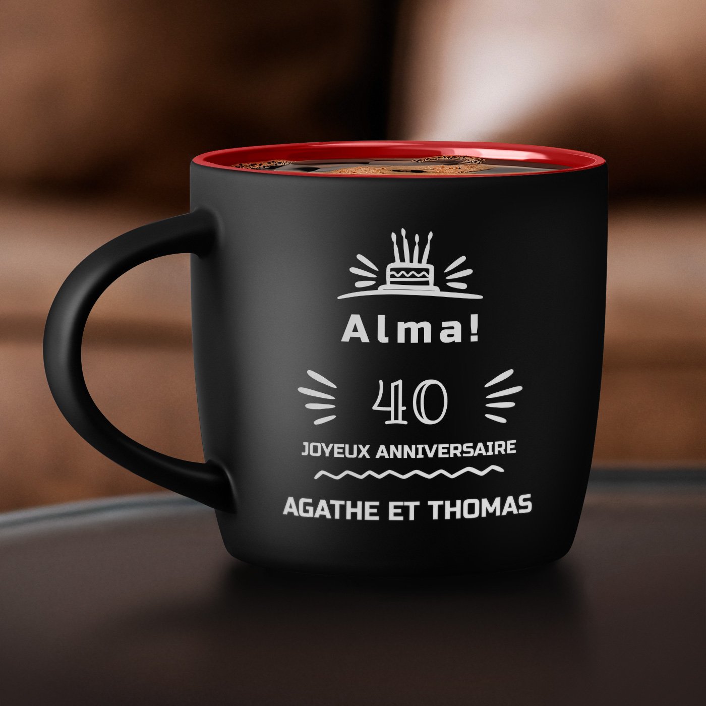 Taza cerámica Murrano personalizada para un cumpleaños número 40