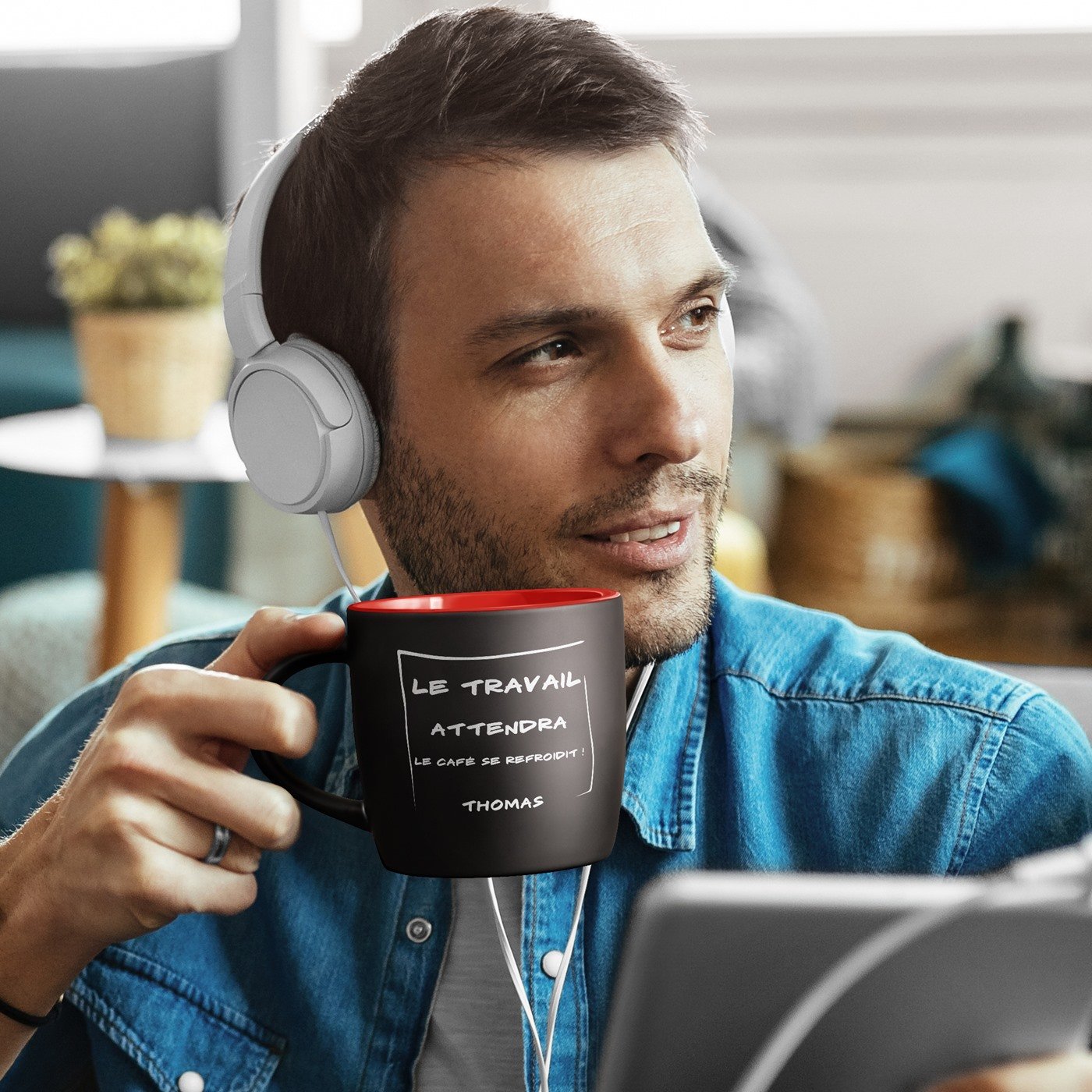 Taza de cerámica Murrano con grabado personalizado - Negra y roja