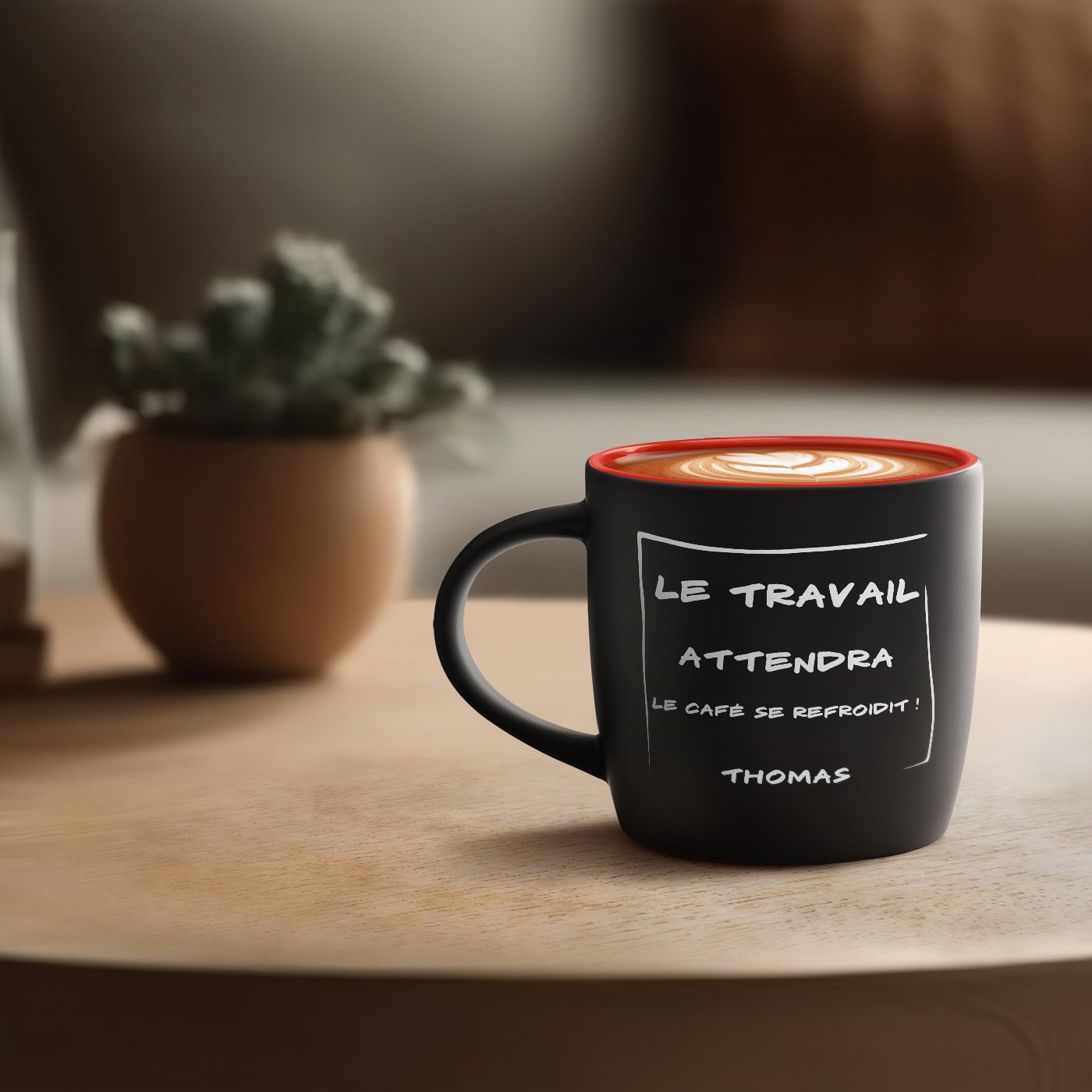 Taza de cerámica Murrano con grabado personalizado - Negra y roja