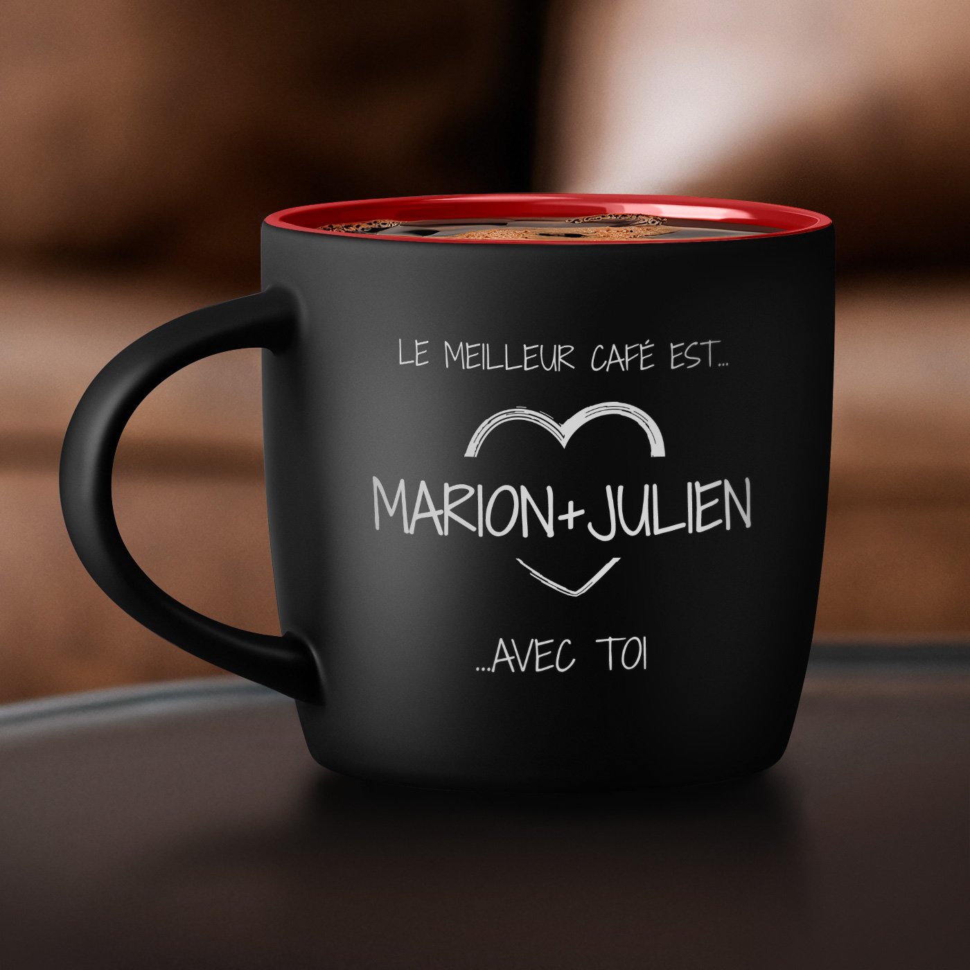 Taza de cerámica personalizada negra y roja Murrano para parejas
