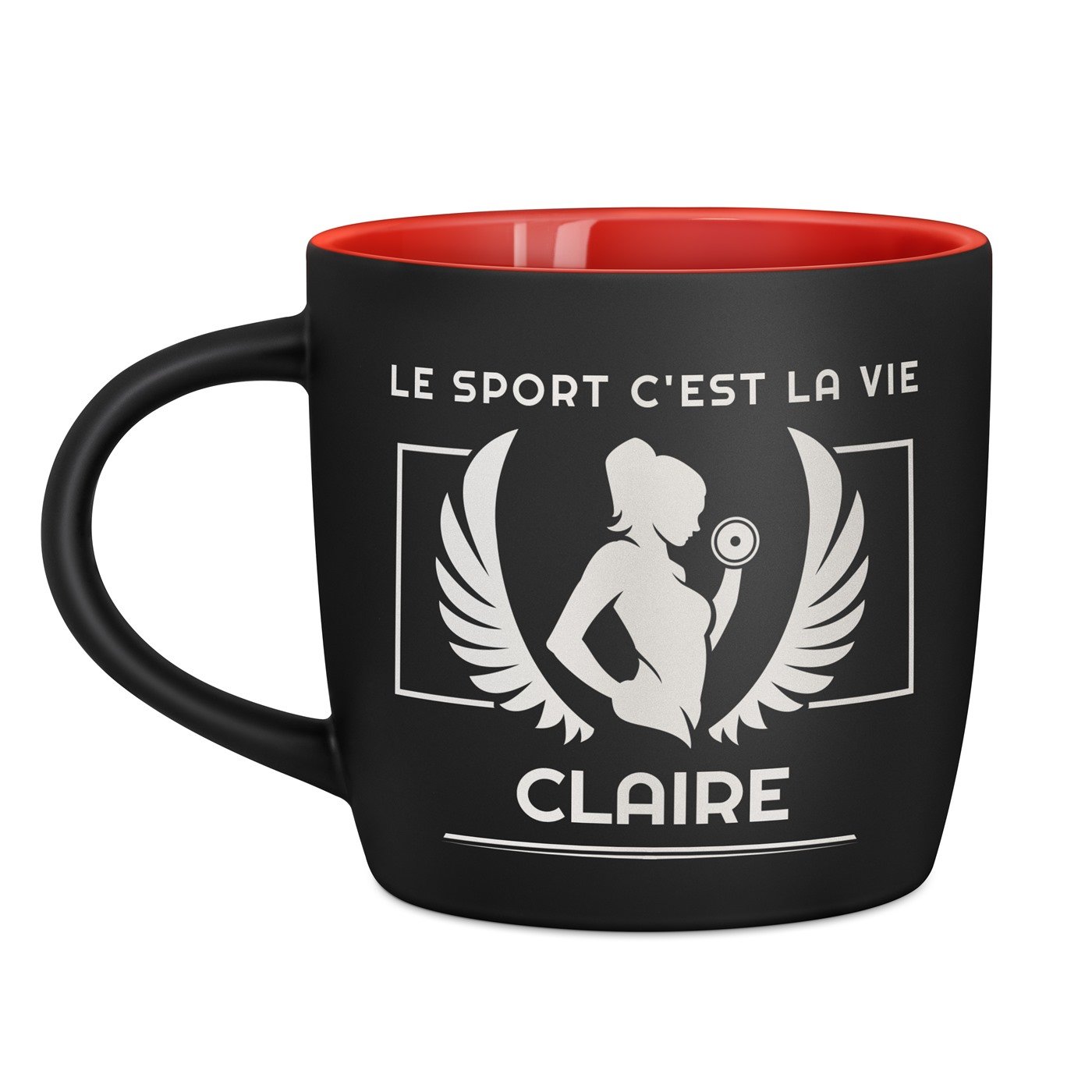 Mug de cerámica negra y roja Murrano con personalización para cumpleaños de mujer deportista