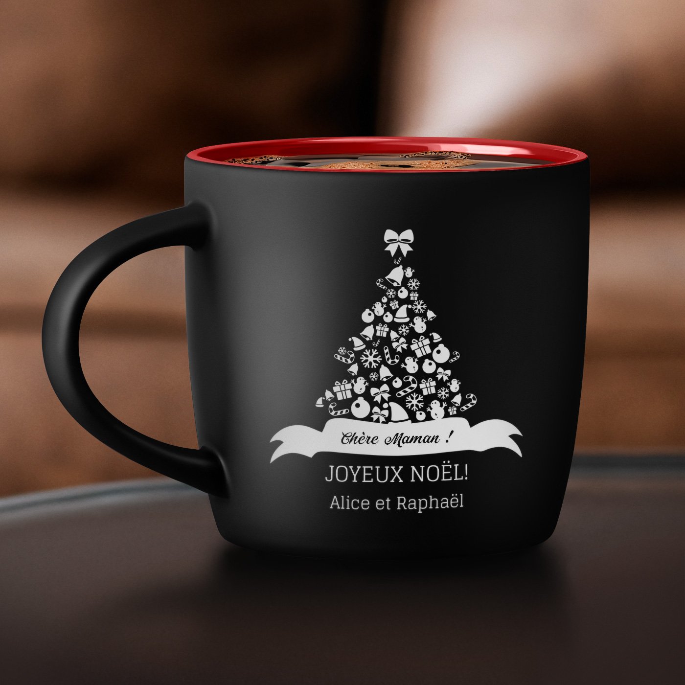 Mug de cerámica negra y roja Murrano con personalización para mamá, regalo para el Día de la Madre