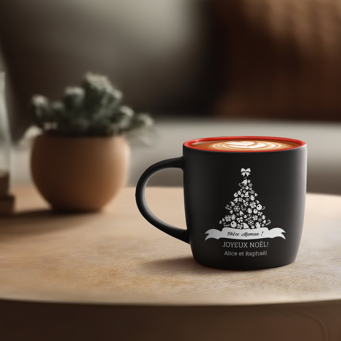 Mug de cerámica negra y roja Murrano con personalización para mamá, regalo para el Día de la Madre