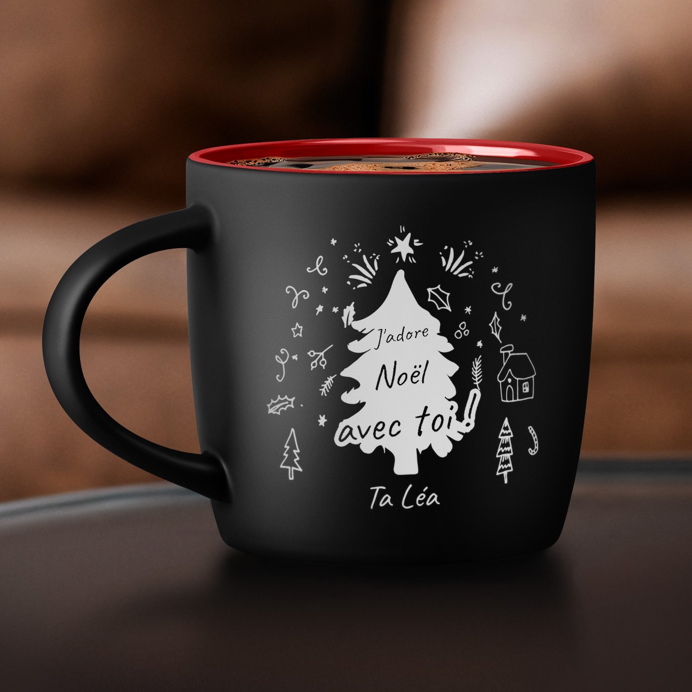 Tasse en céramique personnalisée noir et rouge Murrano