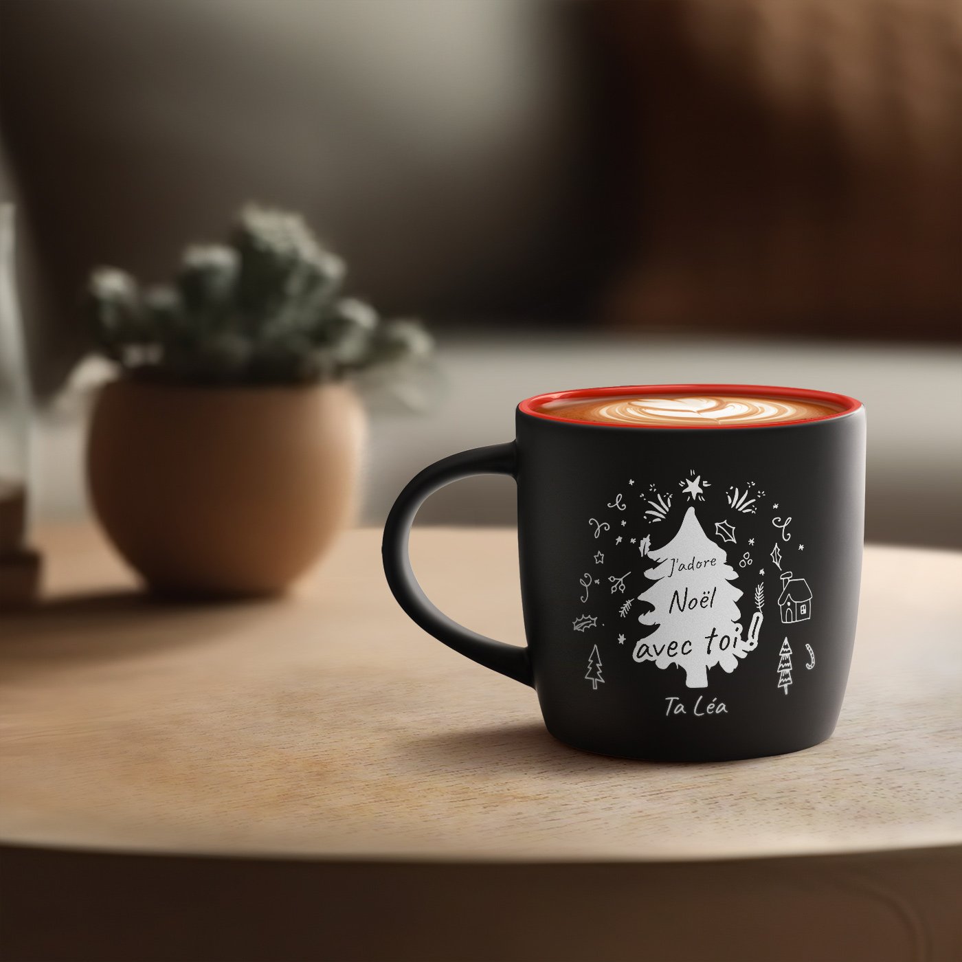 Tasse en céramique personnalisée noir et rouge Murrano