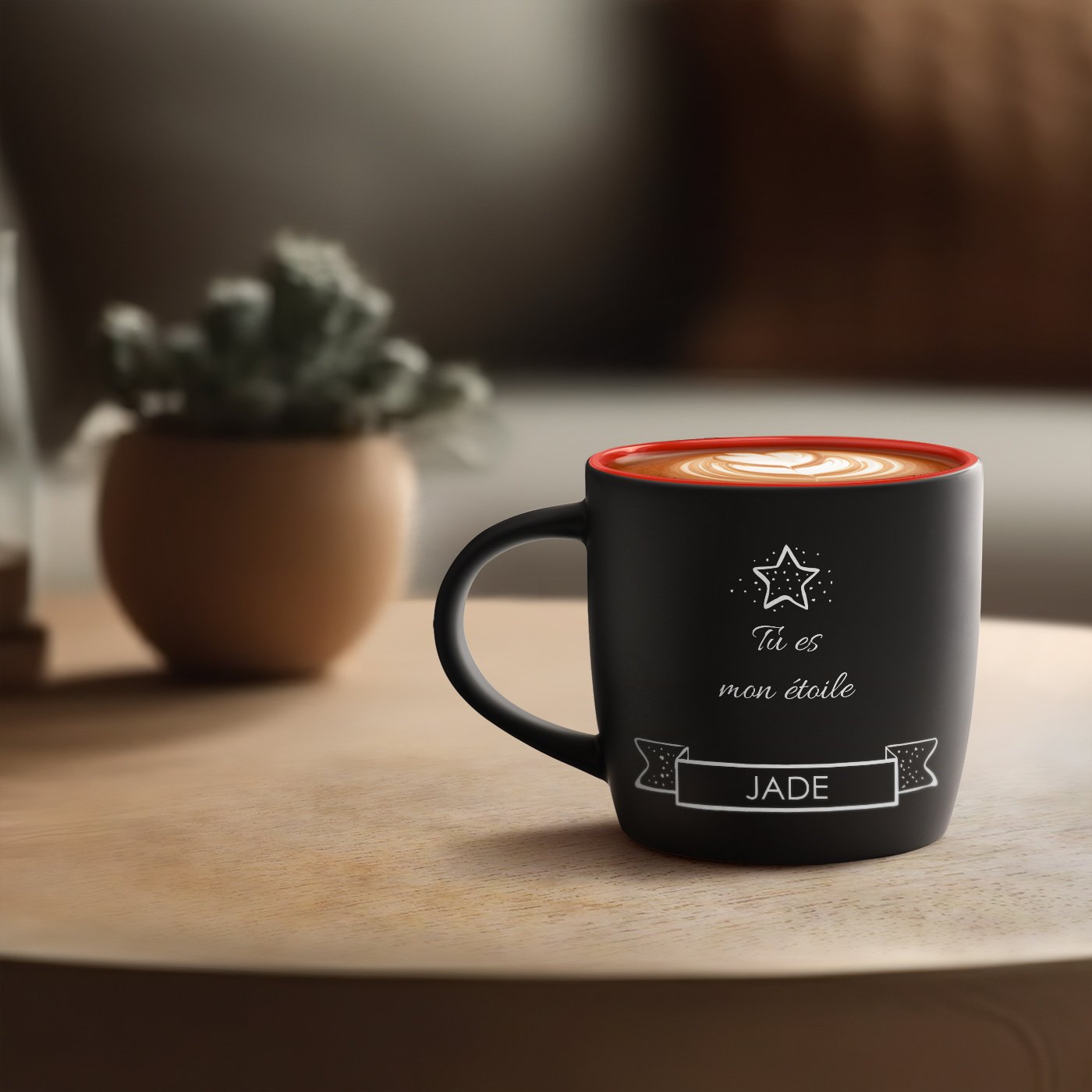 Taza de cerámica negra y roja Murrano con personalización para niña - regalo de Navidad cumpleaños
