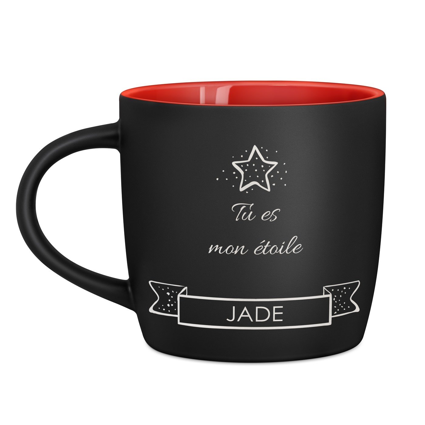 Taza de cerámica negra y roja Murrano con personalización para niña - regalo de Navidad cumpleaños