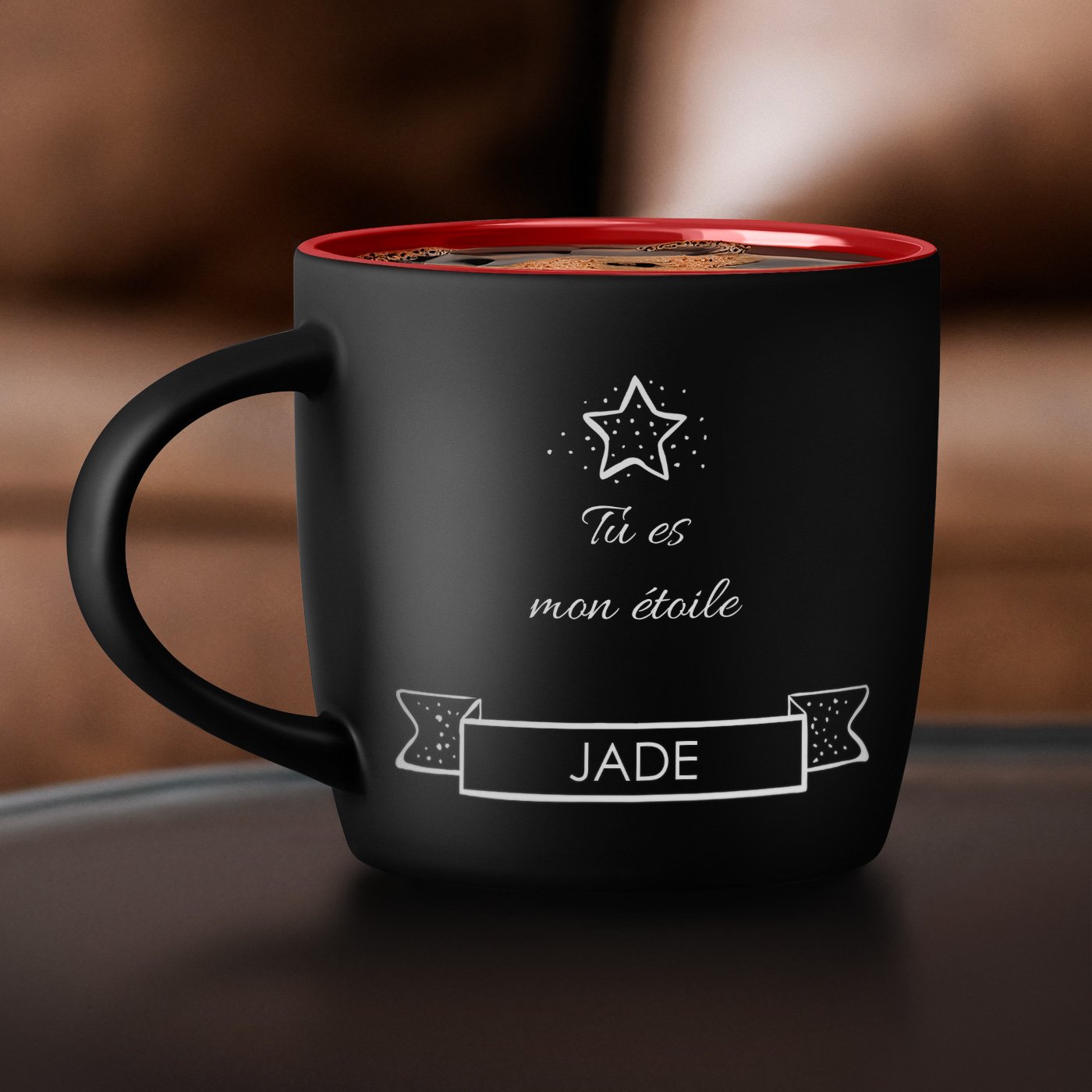Taza de cerámica negra y roja Murrano con personalización para niña - regalo de Navidad cumpleaños