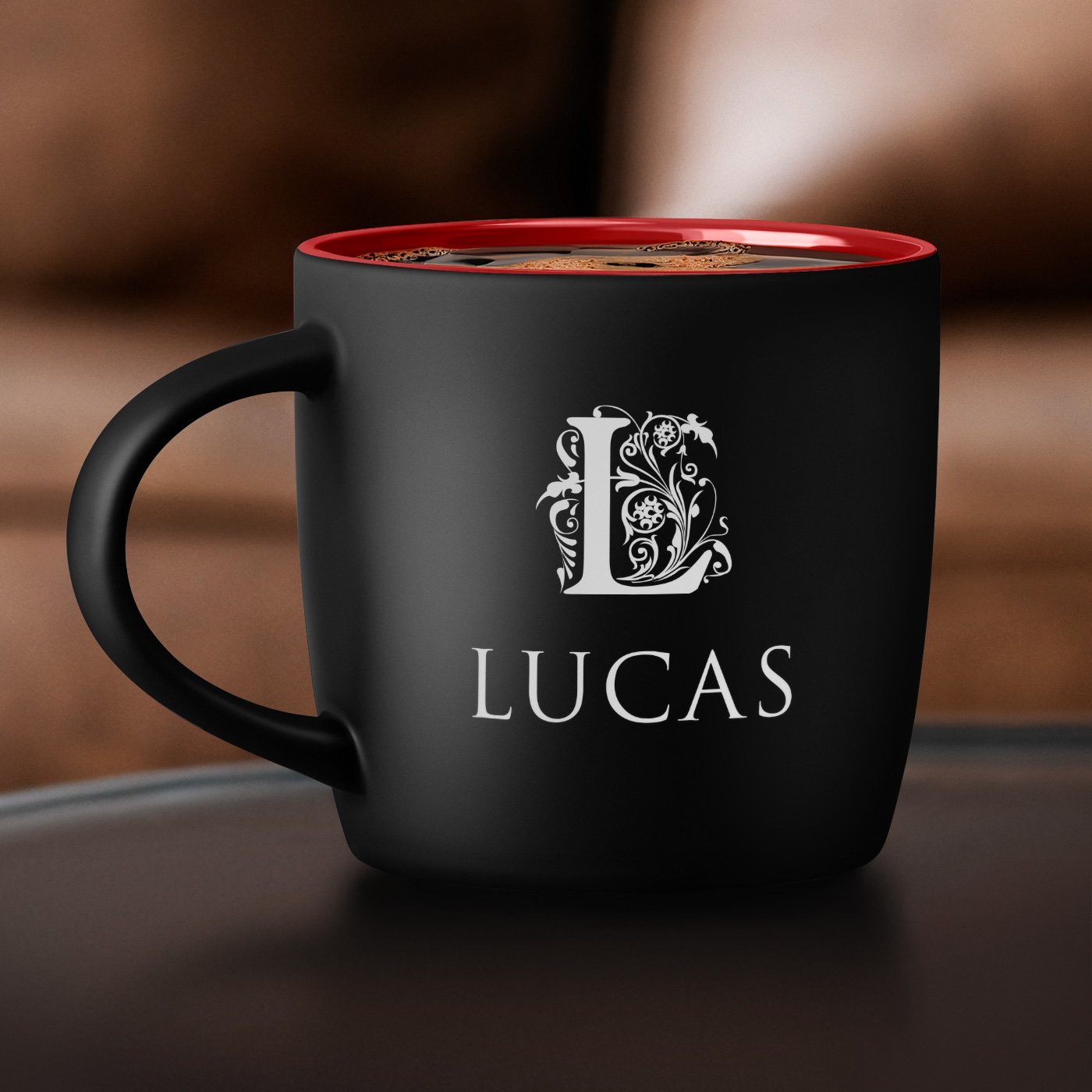 Mug de cerámica negra y roja Murrano con personalización para el aniversario de un caballero