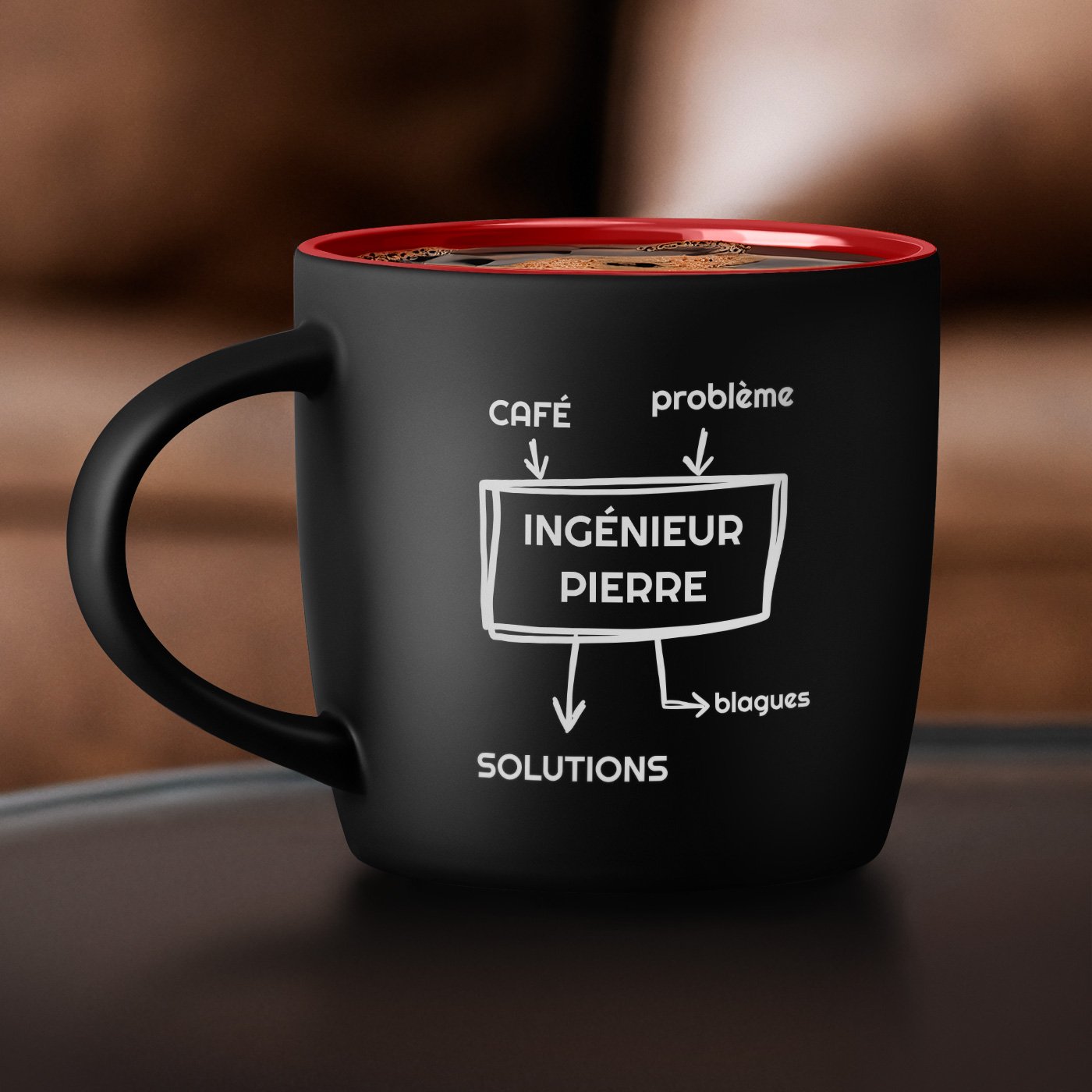 Murrano Ceramic Mug with Personalized Engraving for Engineer's Anniversary - Black and Red