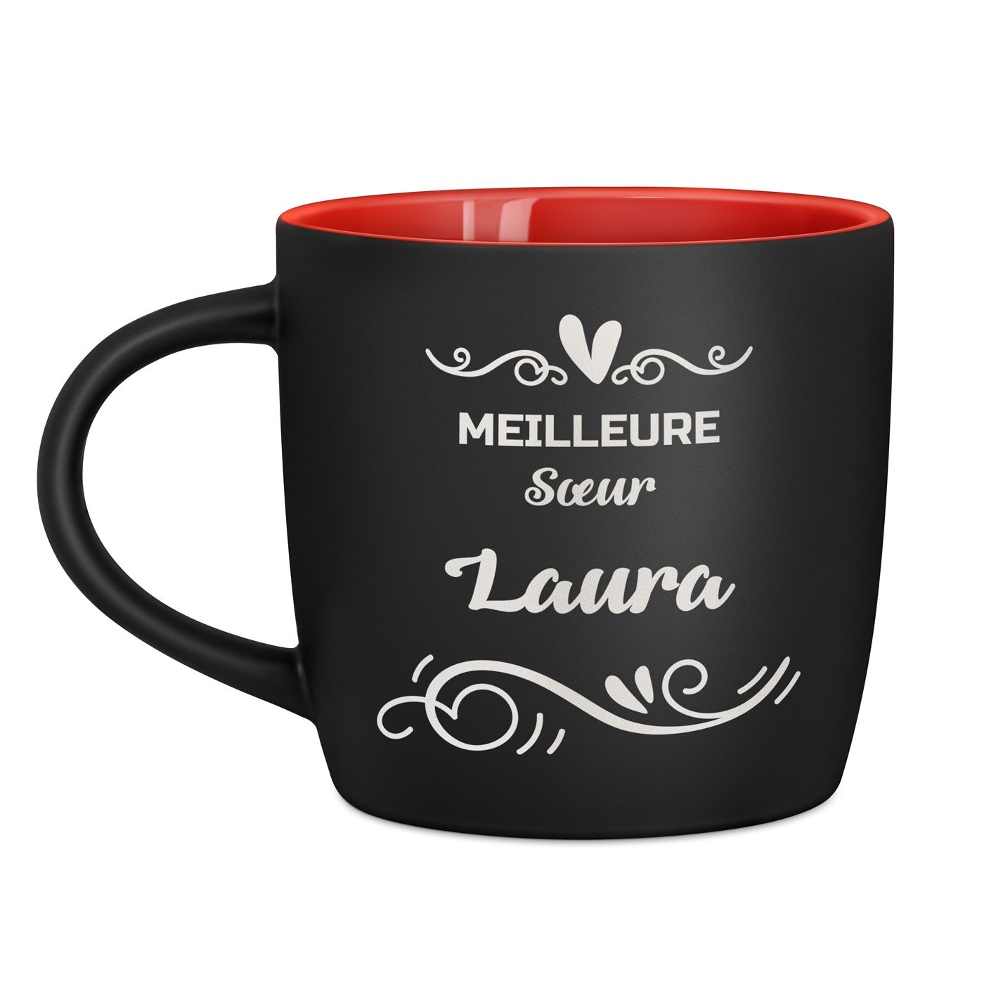 Murrano Black and Red Ceramic Mug with Personalization for Sister's Birthday