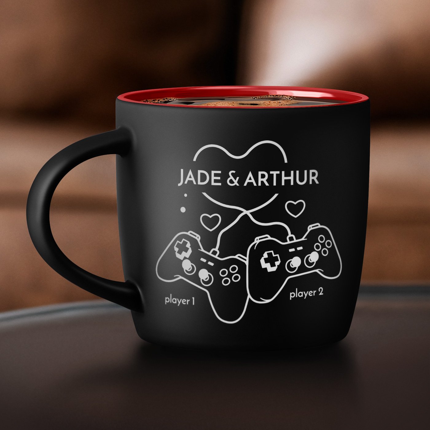 Taza de cerámica negra y roja Murrano con personalización para parejas, bodas, aniversarios y Día de San Valentín
