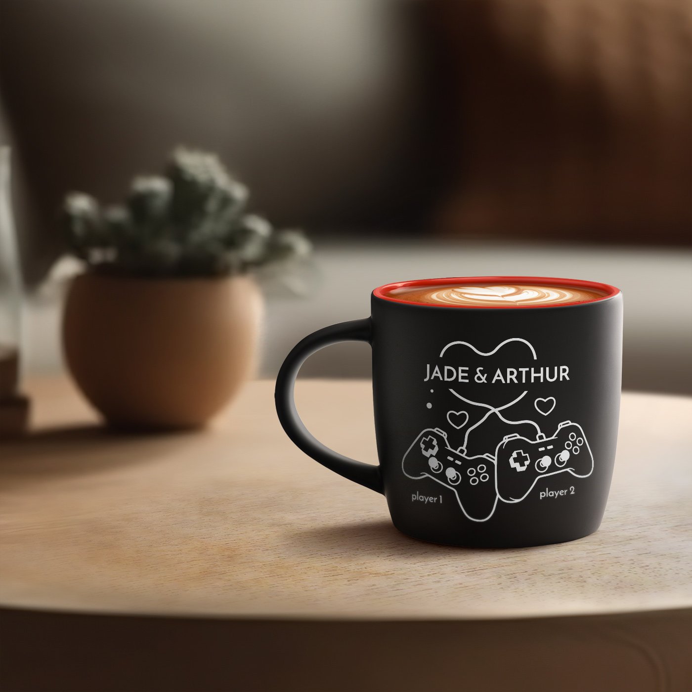 Taza de cerámica negra y roja Murrano con personalización para parejas, bodas, aniversarios y Día de San Valentín