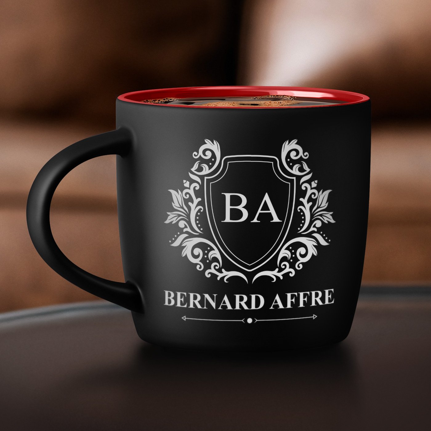 Taza de cerámica negra y roja personalizada - Regalo para caballero Murrano