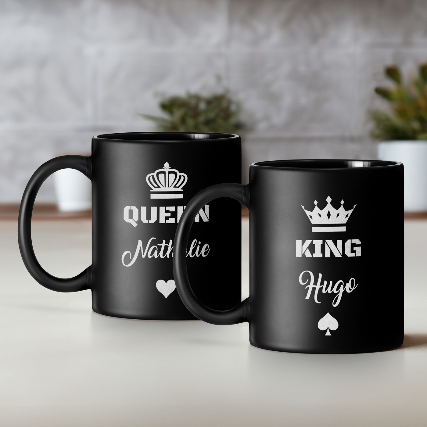 Murrano Personalized Ceramic Mug Set for Couple, Queen and King