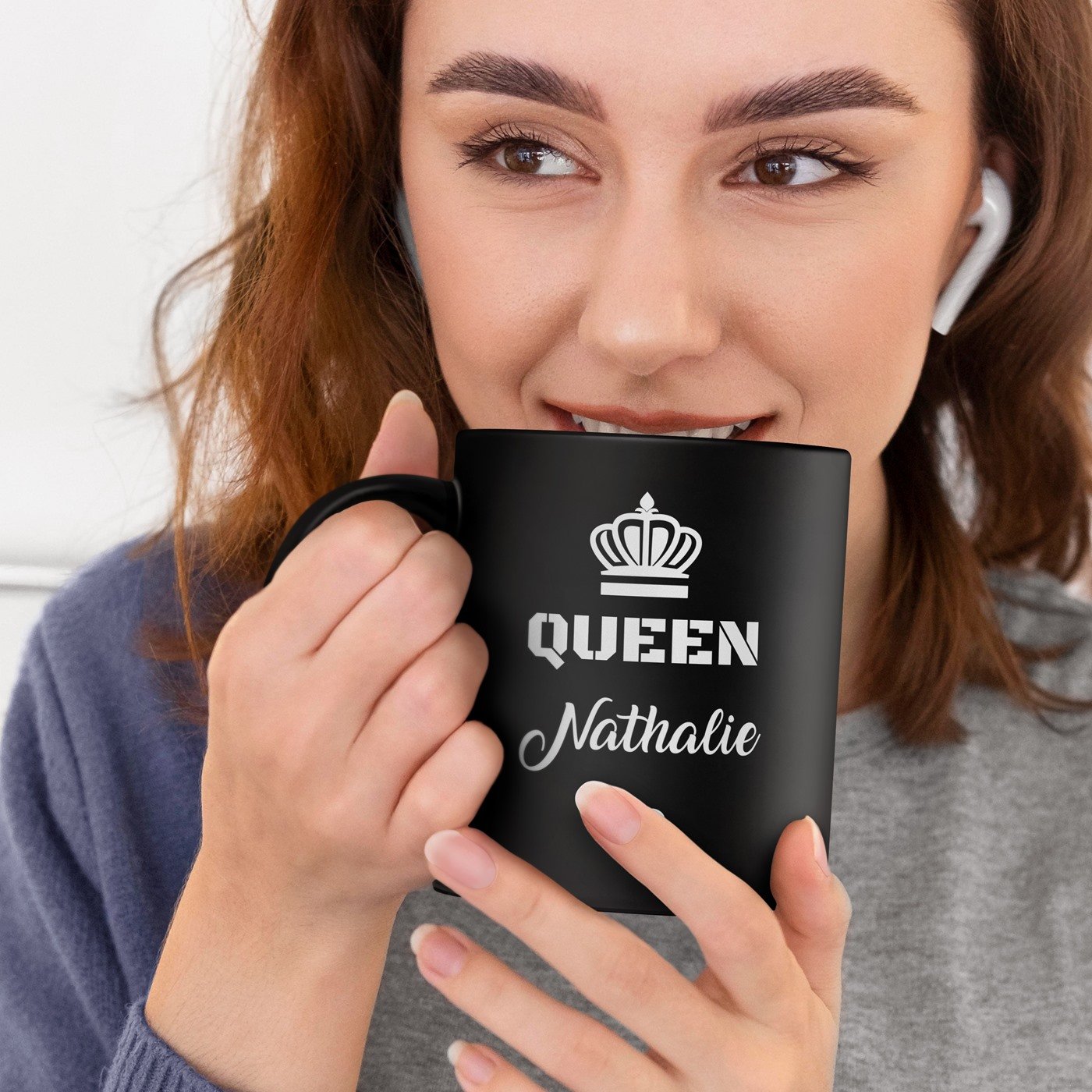 Murrano Personalized Ceramic Mug Set for Couple, Queen and King