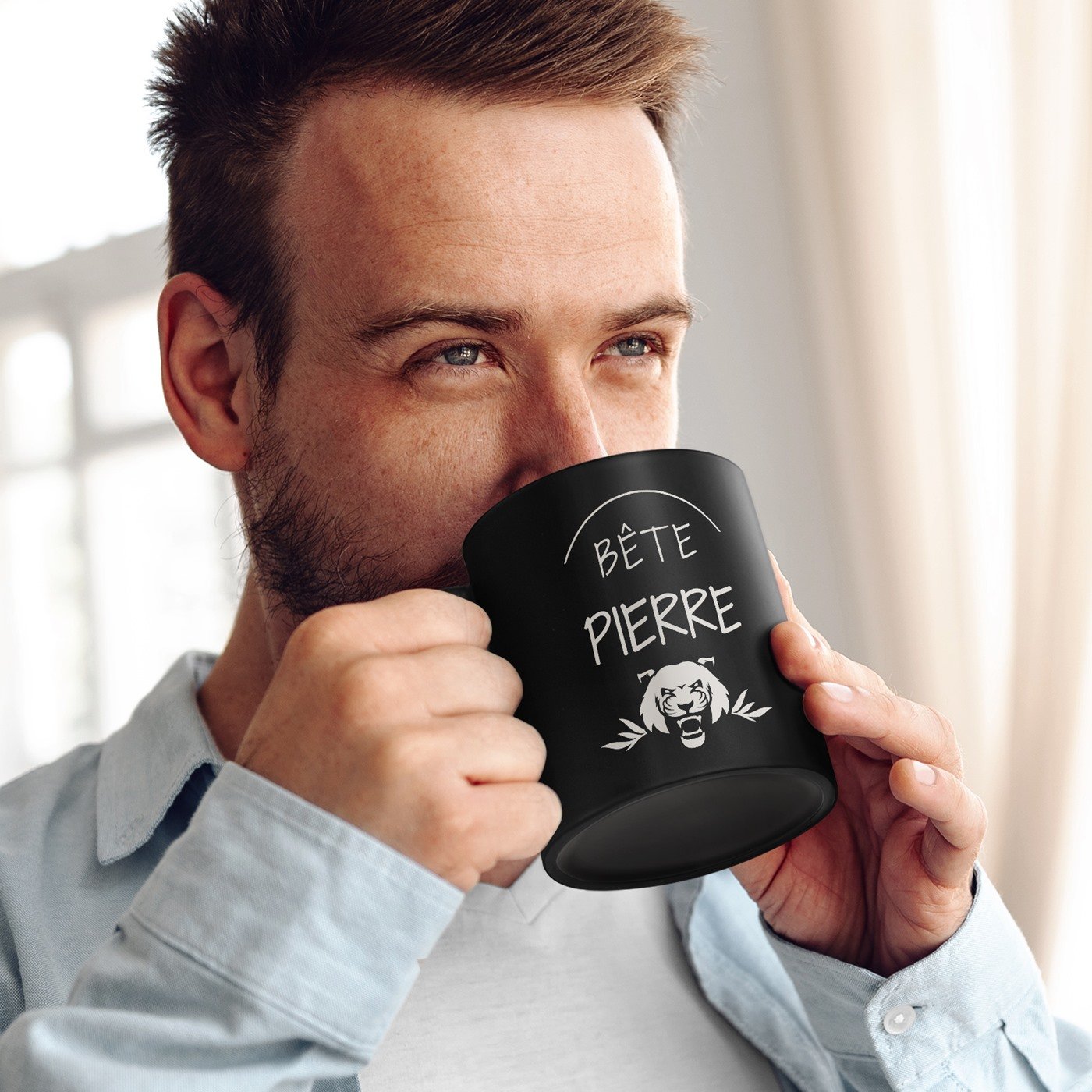 Set de tazas de cerámica personalizadas para pareja, negro con grabado personal