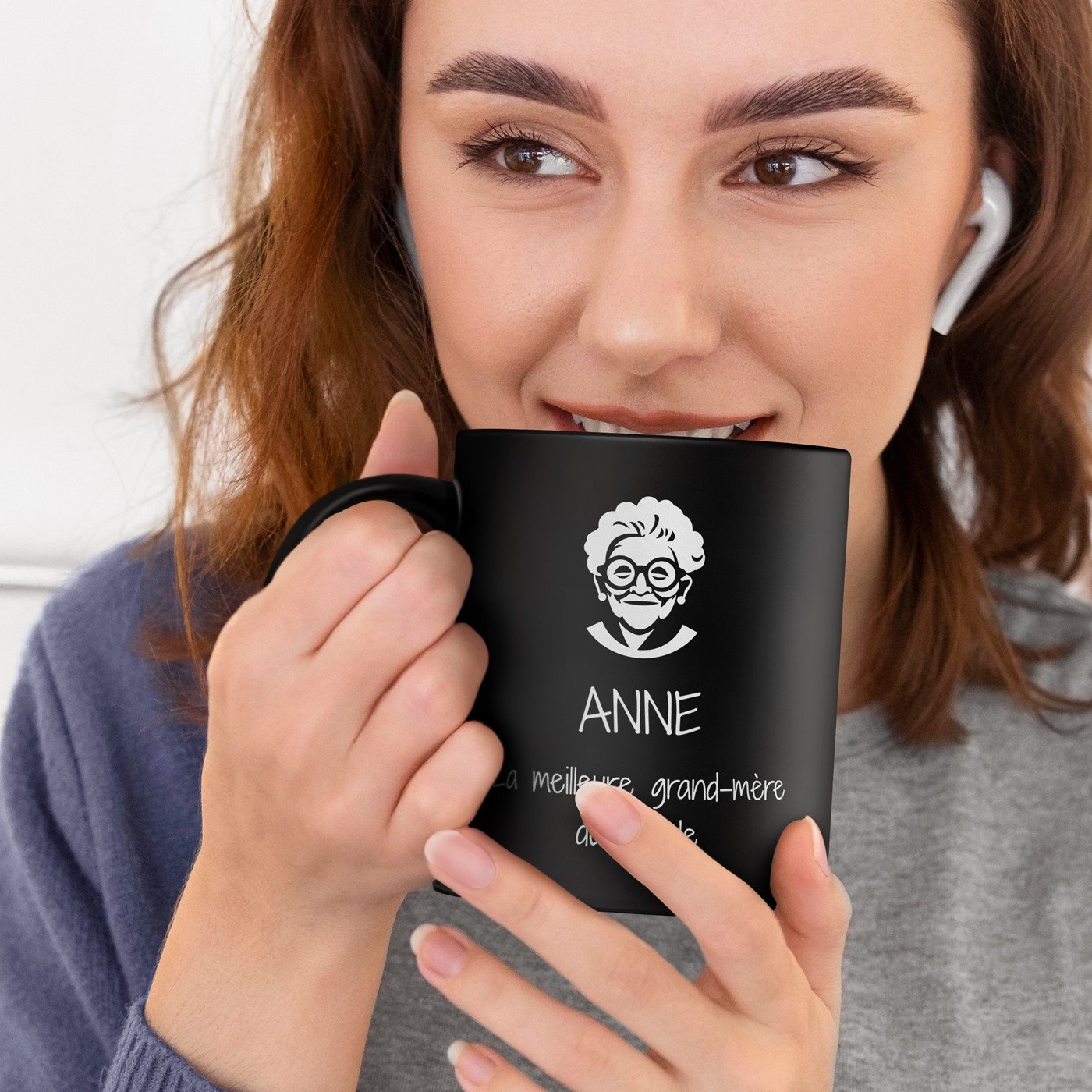 Set de 2 tazas de cerámica negra personalizadas Murrano para los abuelos, aniversario de boda