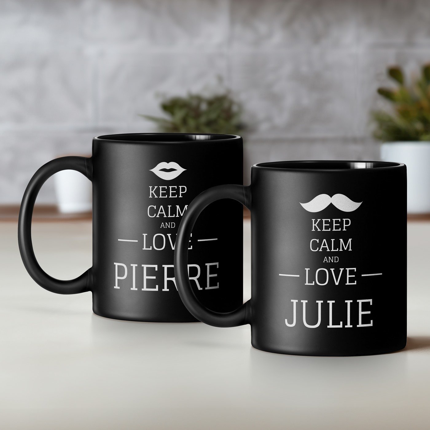 Set de 2 tazas de cerámica negra personalizadas Murrano para parejas