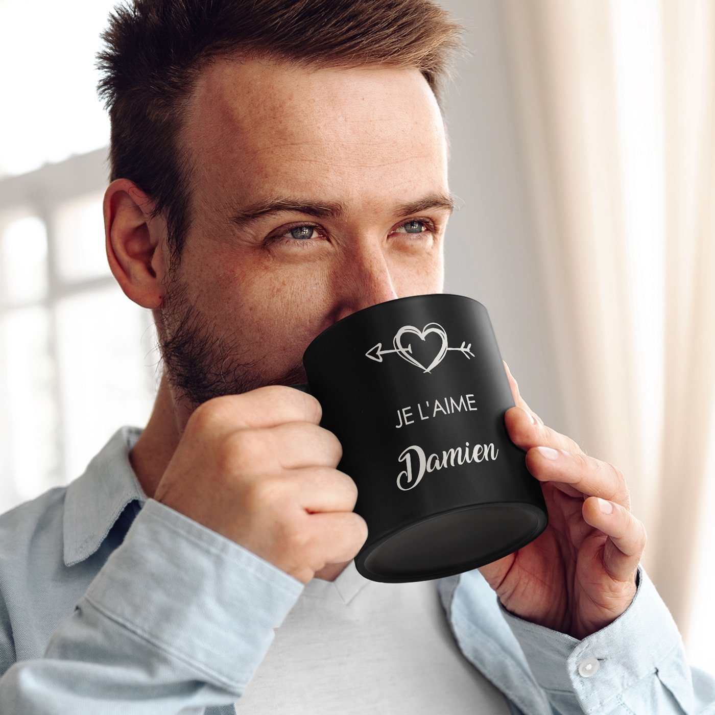 Set de tazas de cerámica personalizadas Murrano para pareja, diseño de corazón - Negro