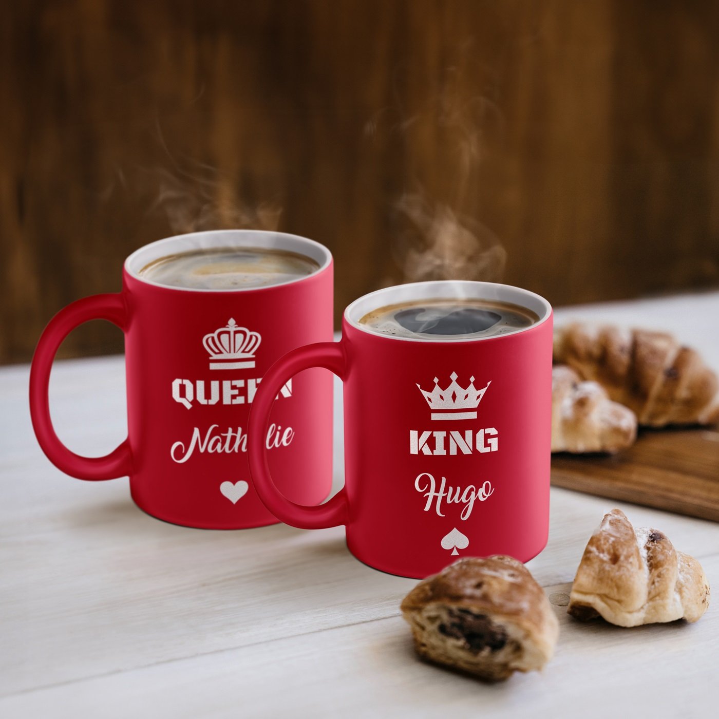 Set de 2 tazas de cerámica roja Murrano con base blanca - Regalo personalizado para ella y él