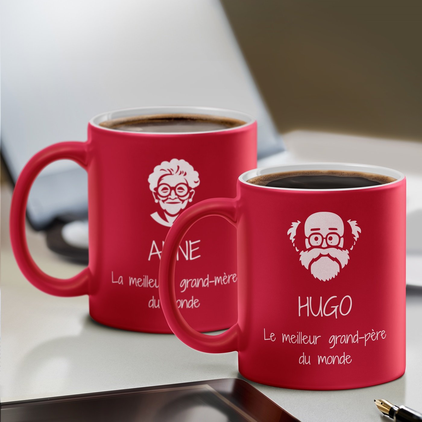 Conjunto de tazas de cerámica roja Murrano con base blanca y personalización para los abuelos, recuerdo de boda