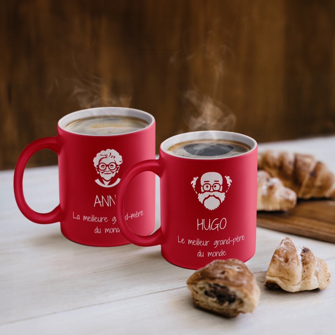 Conjunto de tazas de cerámica roja Murrano con base blanca y personalización para los abuelos, recuerdo de boda